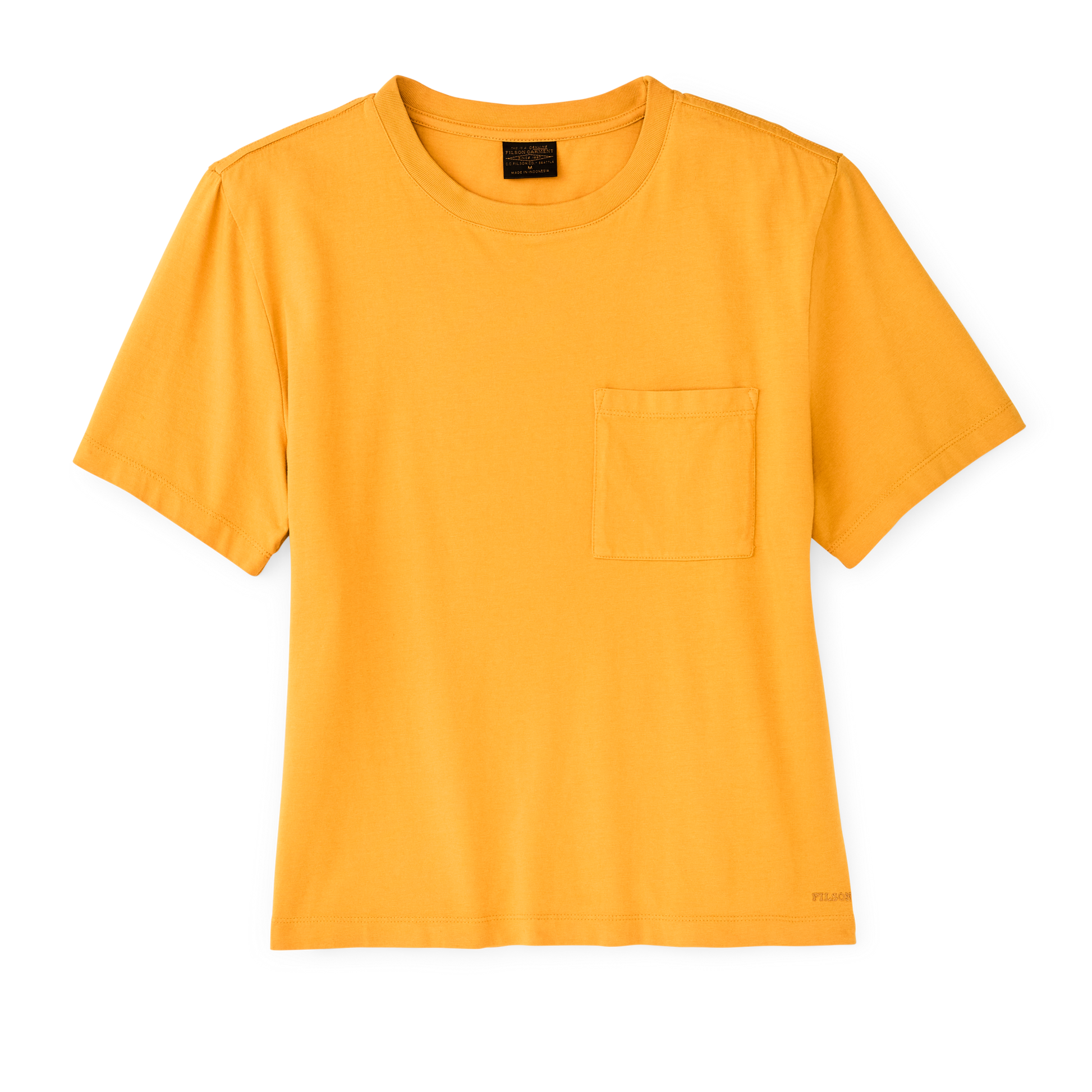 Front-facing image of the Filson Women's Short Sleeve Pocket Tee - Golden Yellow