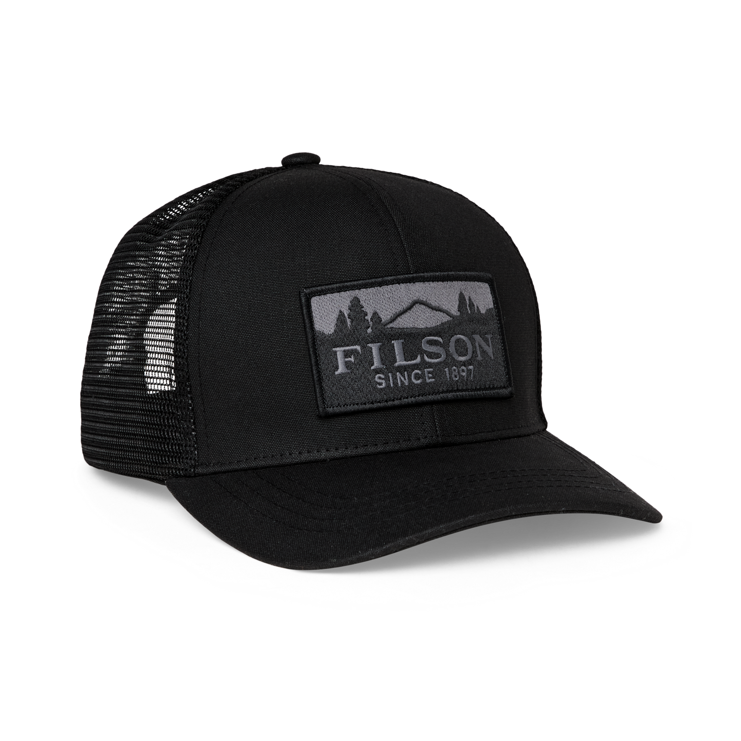 Front-facing image of the Filson Logger Mesh Cap - Black