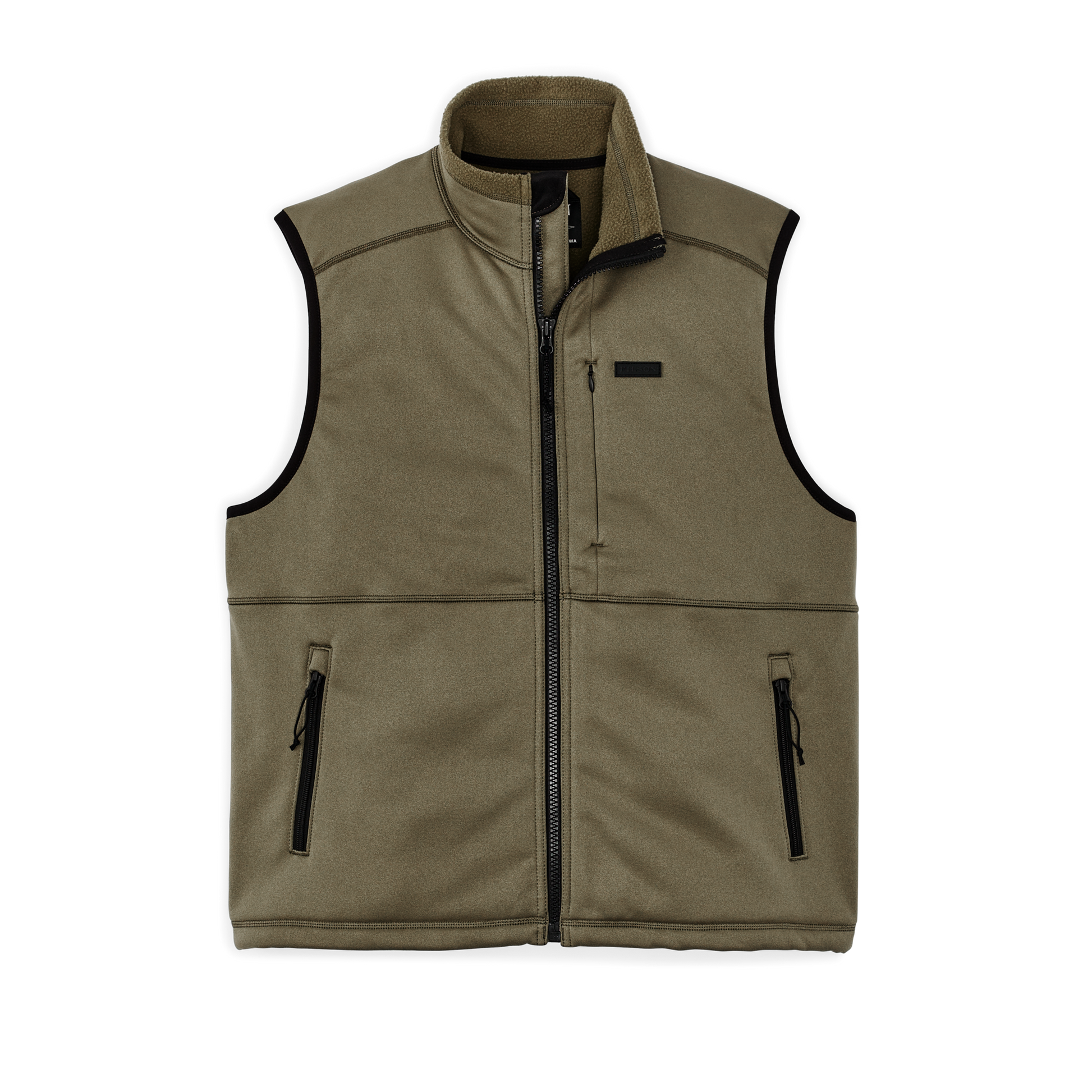 Front-facing image of the Filson Granite Spire Fleece Vest  - Field Olive