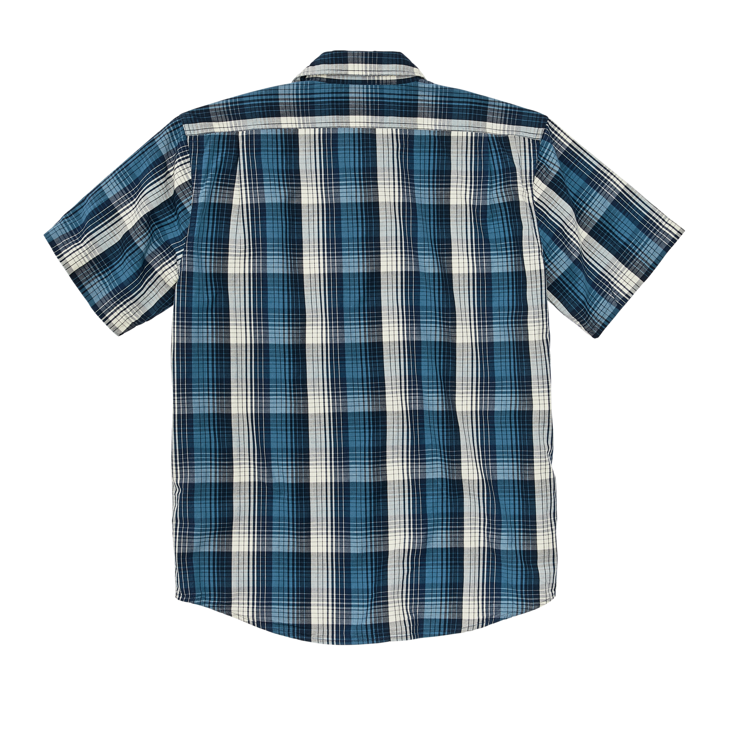 Alternate view of the Filson Filson's Washed Short Sleeve Feather Cloth Shirt - Service Blue / White Plaid