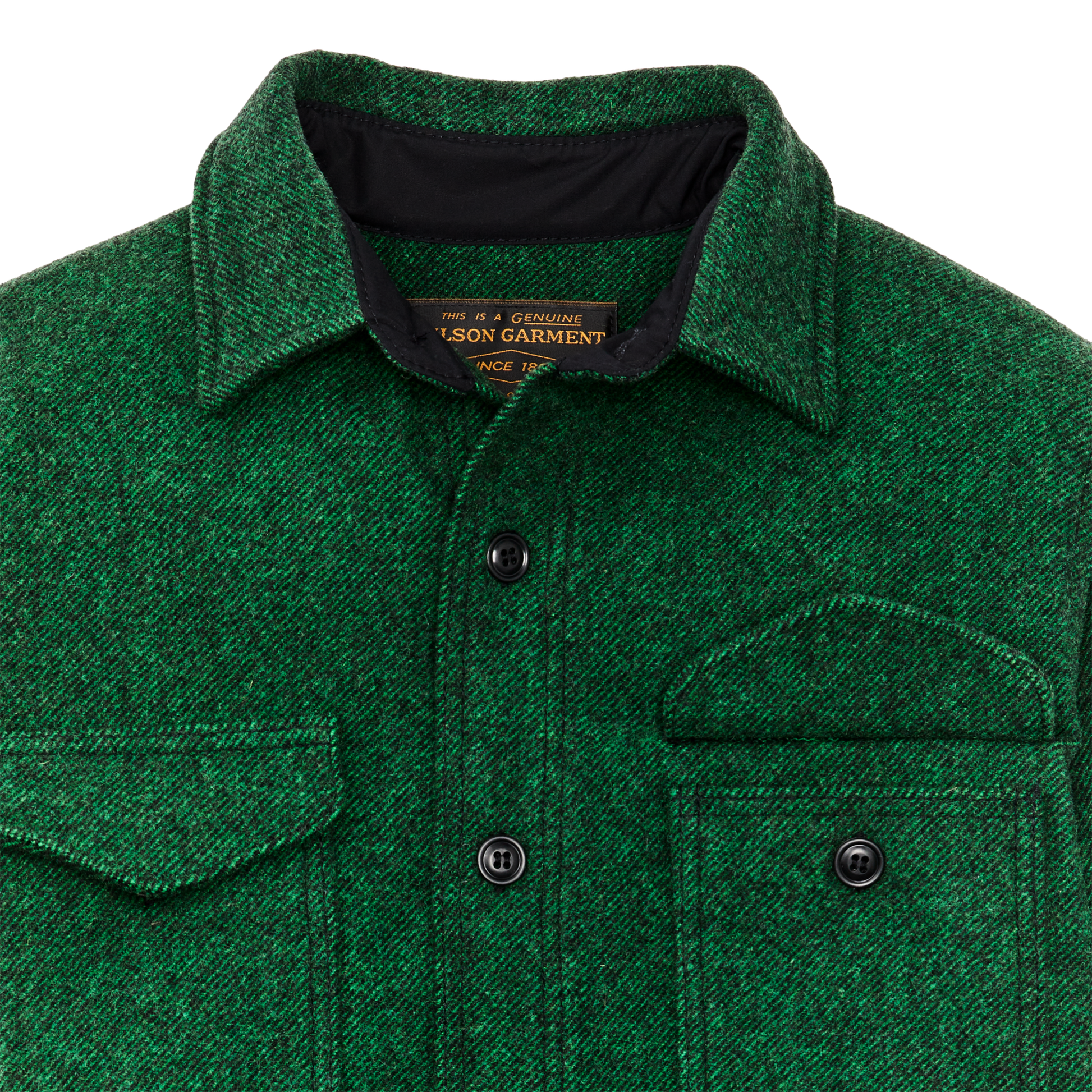 Alternate view of the Filson Mackinaw Wool Jac-shirt - Kelly Green / Black Twill