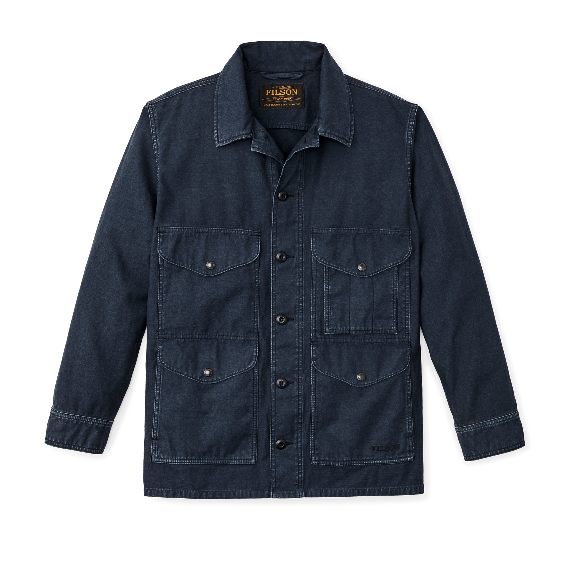 Front-facing image of the Filson Field Cruiser Jacket - Blue Mussel