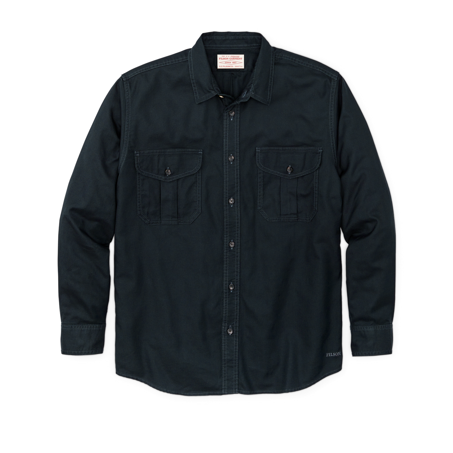 Front-facing image of the Filson Lightweight Alaskan Guide Shirt - Midnight Navy