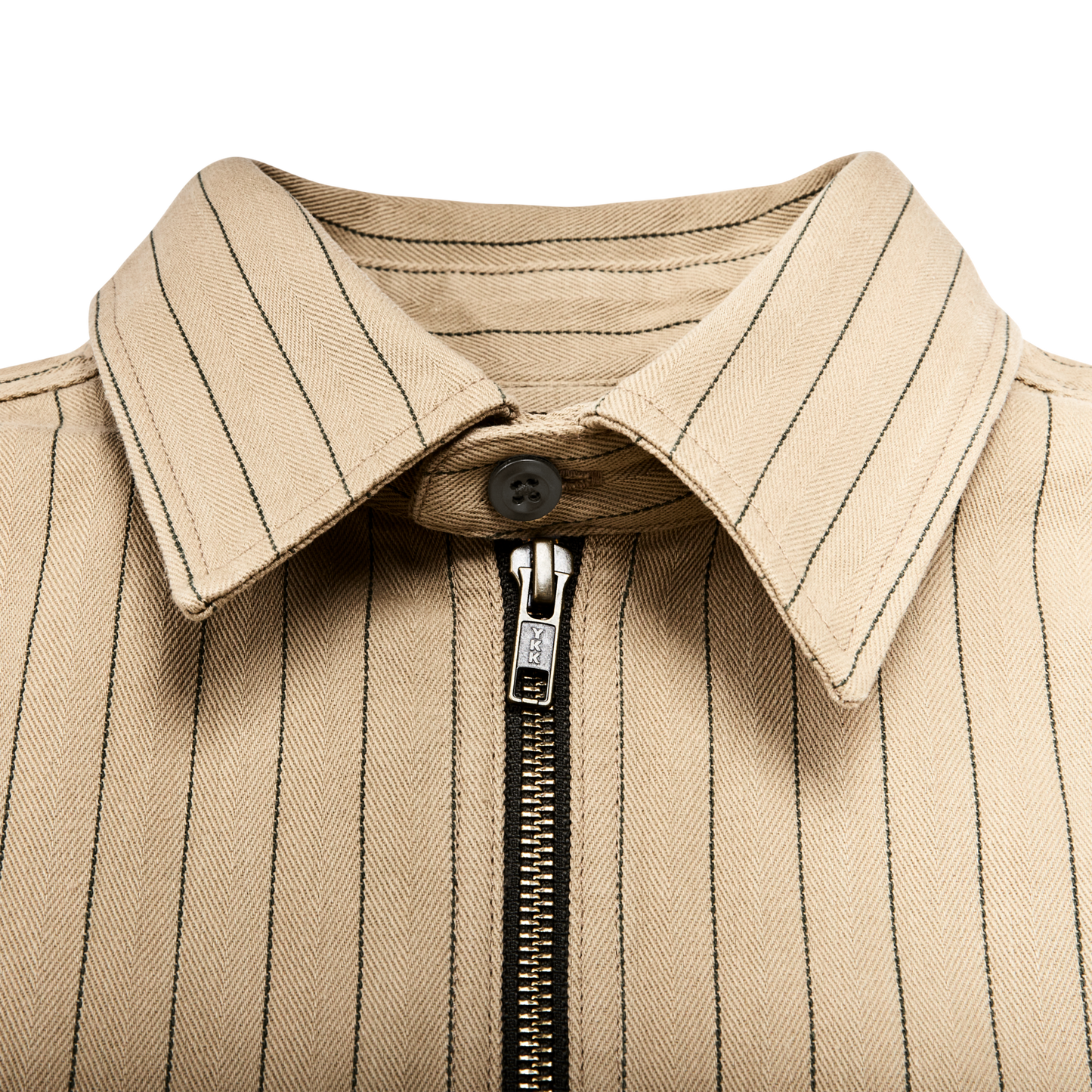 Alternate view of the Filson Short Sleeve Mechanic Shirt - Tan Herringbone/ Green Stripe