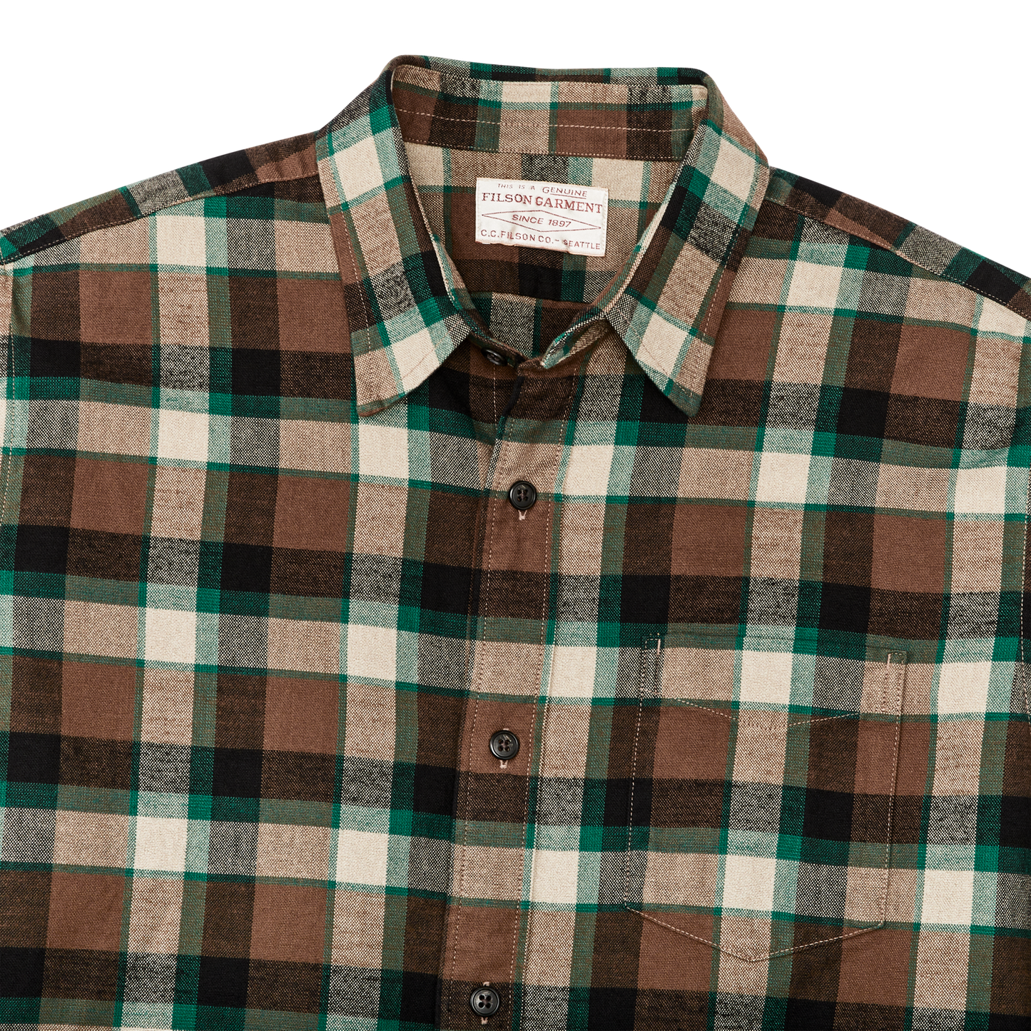 Alternate view of the Filson Flannel Service Shirt - Verdant Green / Black / Brown Check