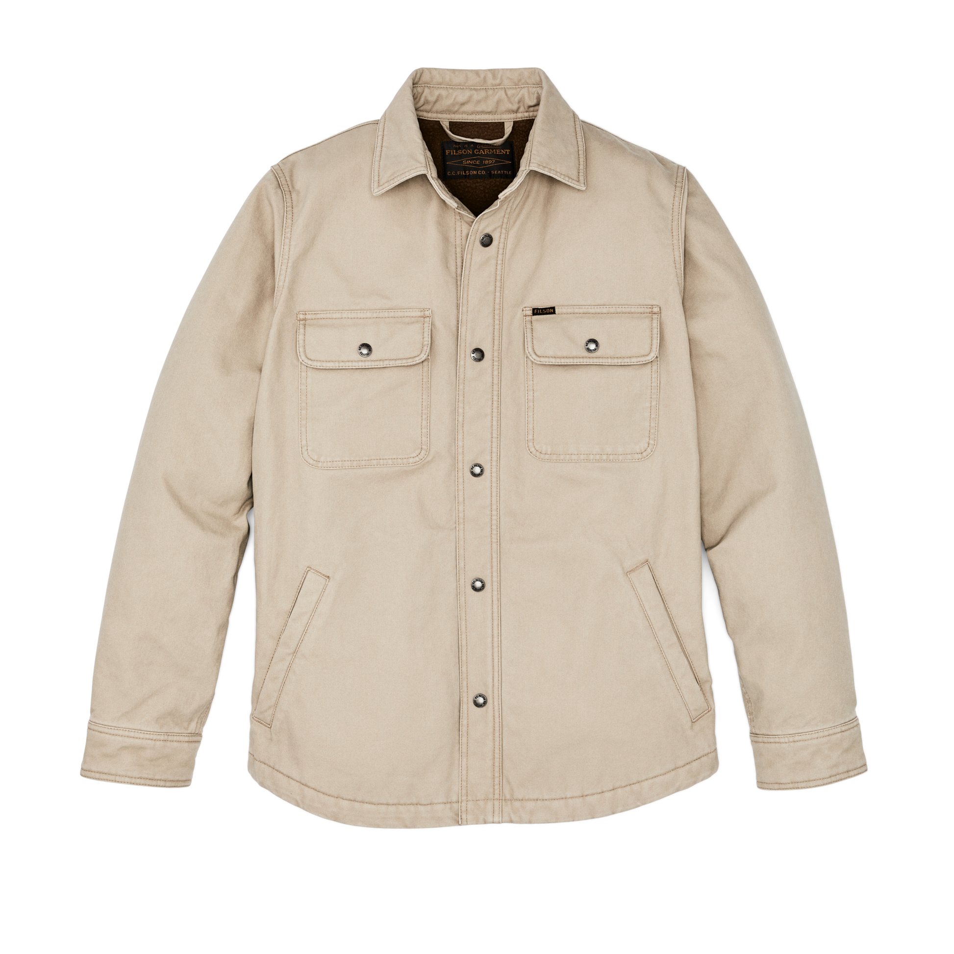 Front-facing image of the Filson Fleece Lined Jac-shirt - Gray Khaki