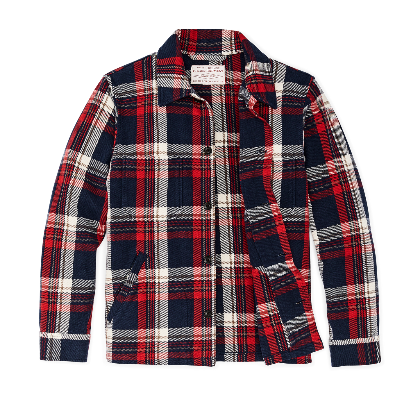 Alternate view of the Filson Deer Island Ranch Coat - Navy Red Multi Plaid