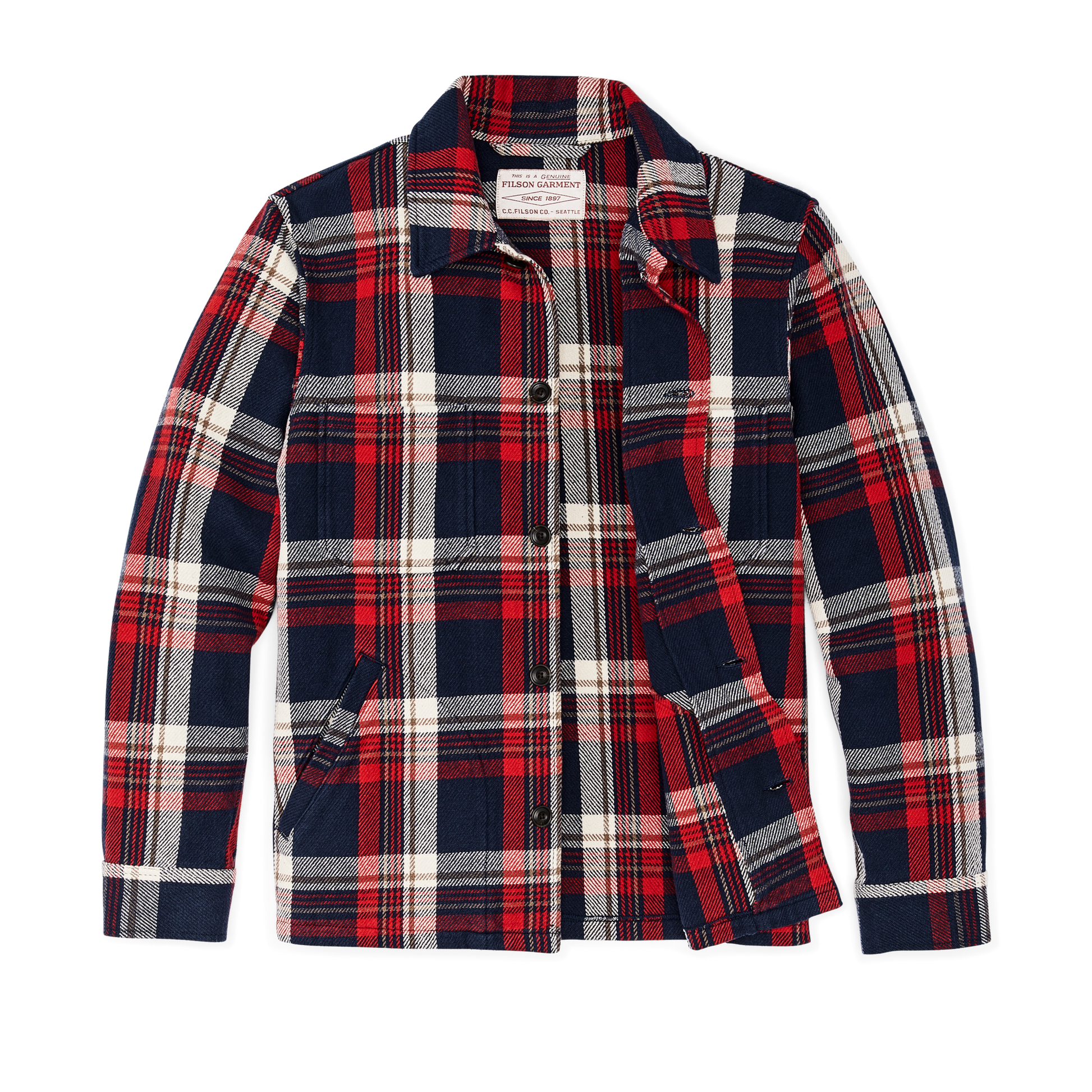 Alternate view of the Filson Deer Island Ranch Coat - Navy Red Multi Plaid