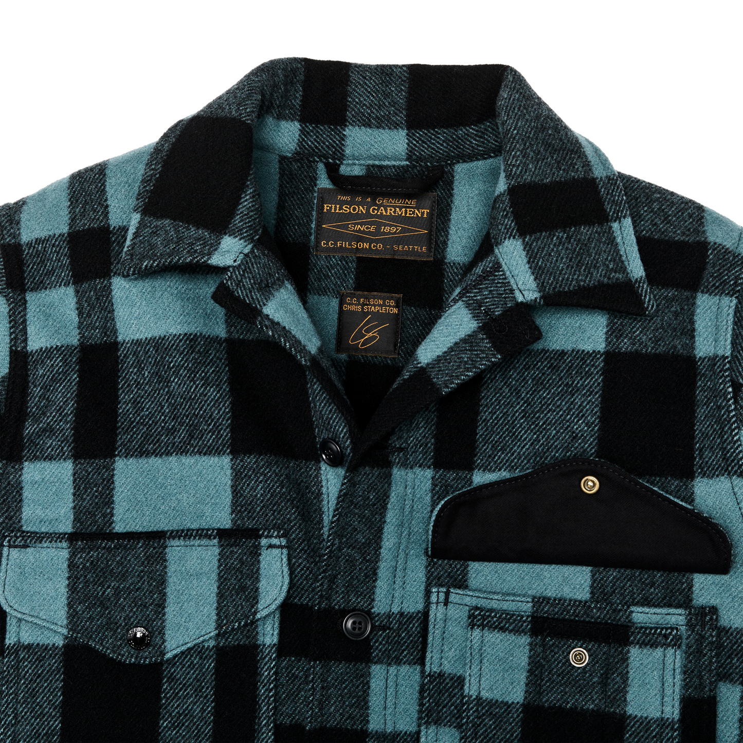 Alternate view of the Filson Chris Stapleton Signature Mackinaw Wool Cruiser - Faded Blue / Black Heritage Plaid