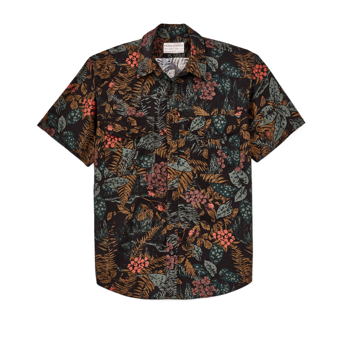 Front-facing image of the Filson Filson's Washed Short Sleeve Feather Cloth Shirt - Northwest Rainforest