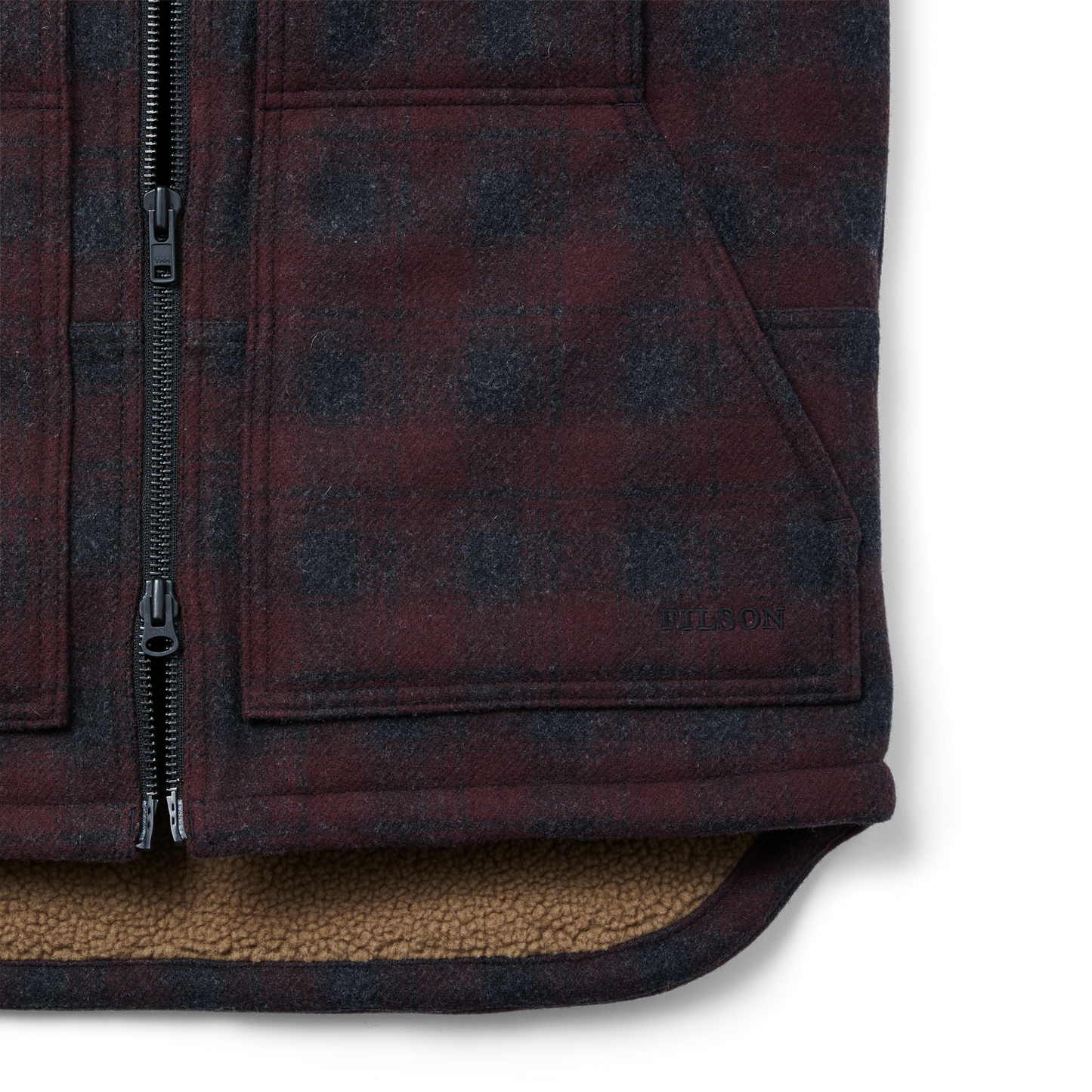 Alternate view of the Filson Lined Mackinaw Wool Work Vest - Maroon / Charcoal Plaid