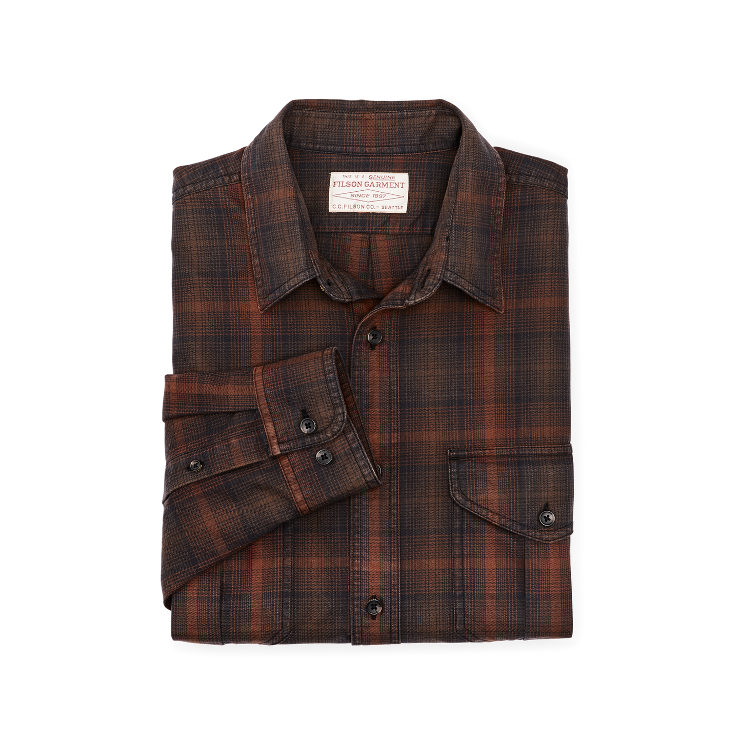 Alternate view of the Filson Lightweight Alaskan Guide Shirt - Rust / Brown / Blue Ombre