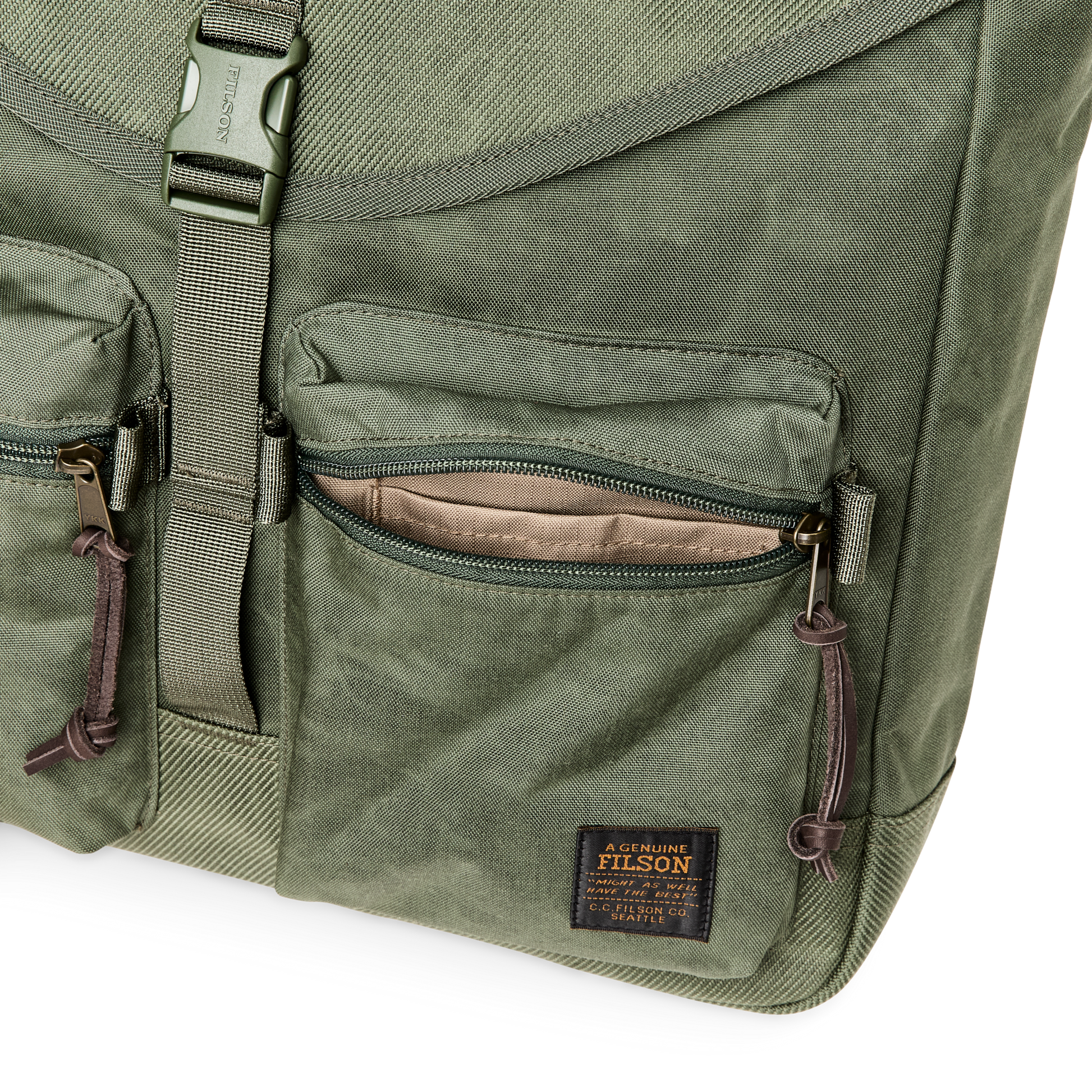 Alternate view of the Filson Surveyor Messenger Bag - Service Green