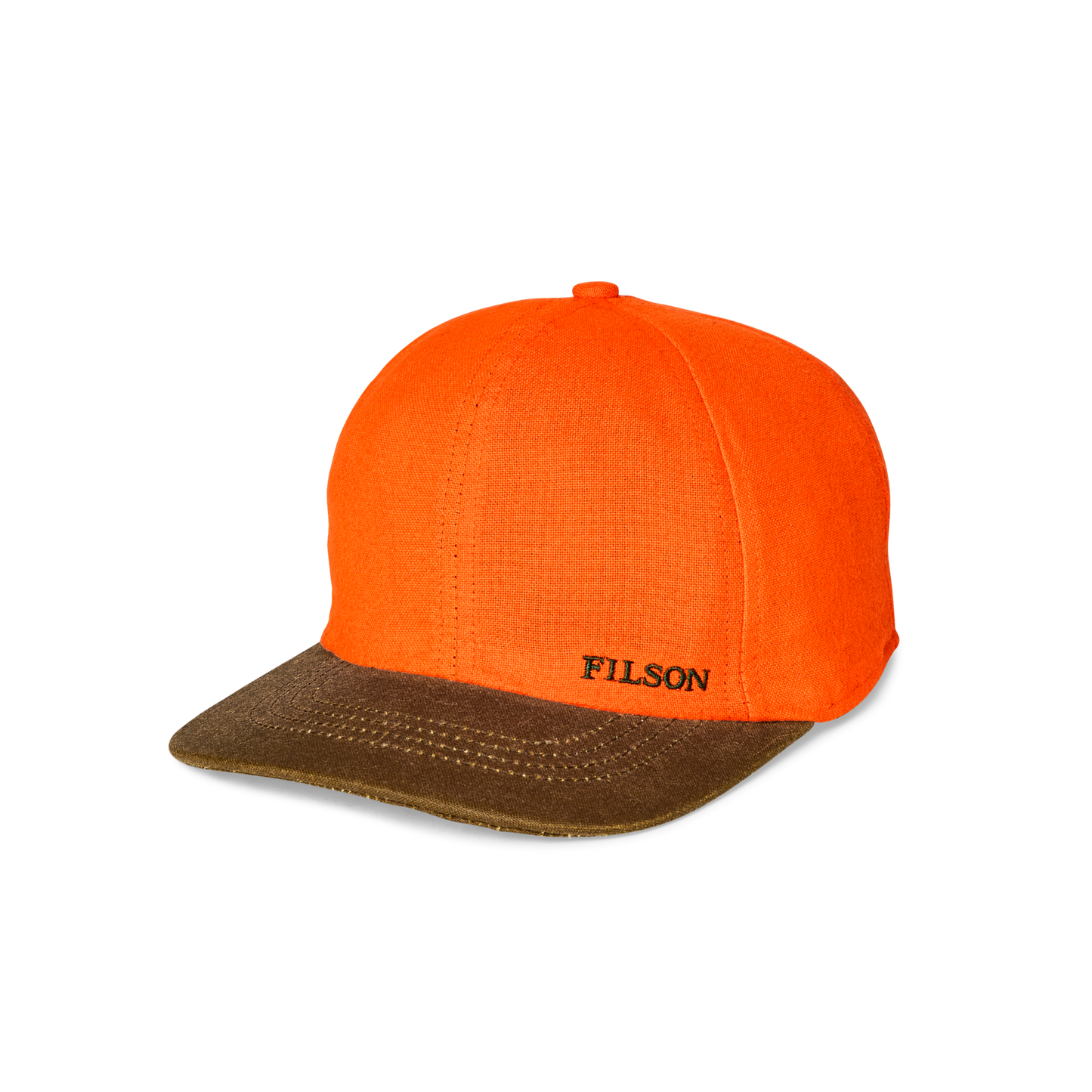 Front-facing image of the Filson Insulated Blaze/tin Cloth Cap - Desert Tan/blaze Orange