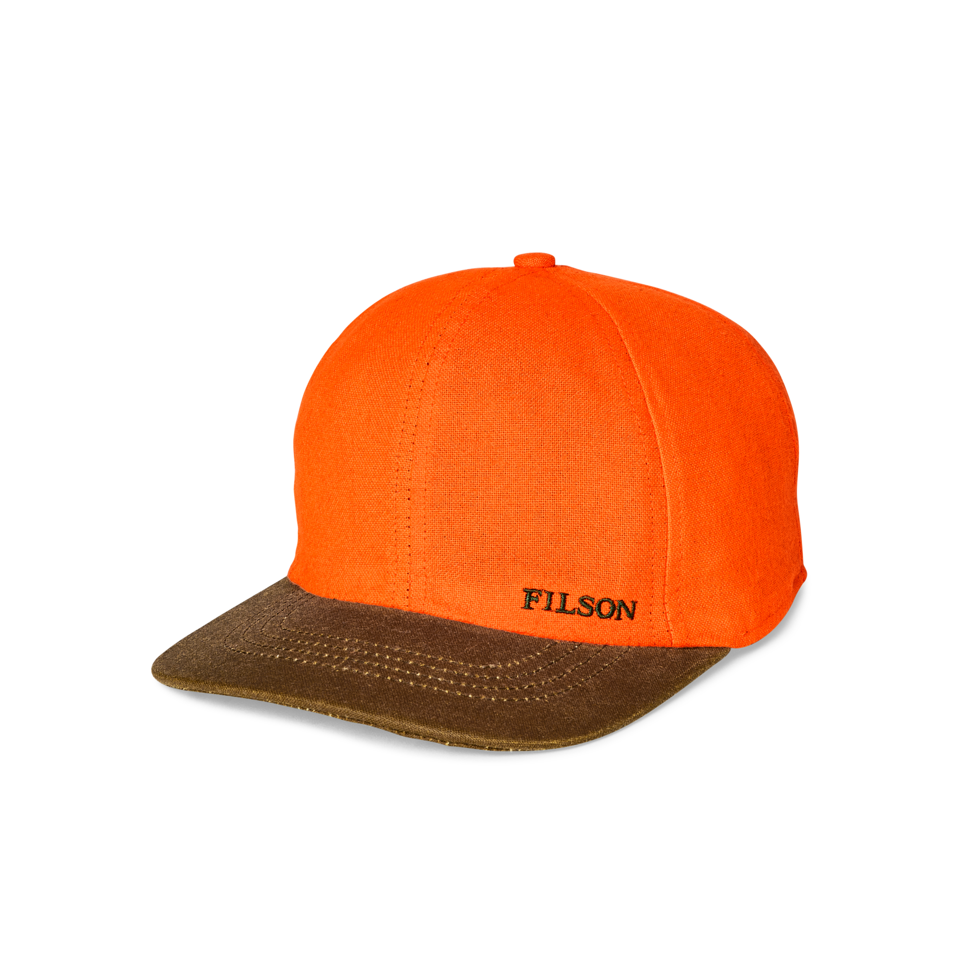 Front-facing image of the Filson Insulated Blaze/tin Cloth Cap - Desert Tan/blaze Orange