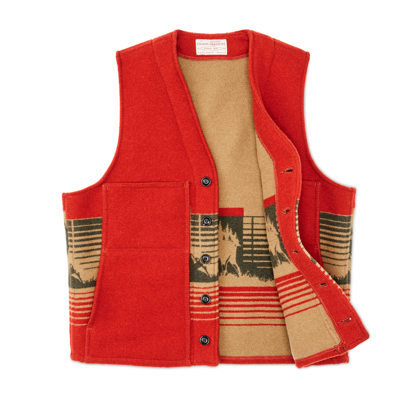 Alternate view of the Filson Jacquard Wool Vest - Red / Khaki / Forest Multi