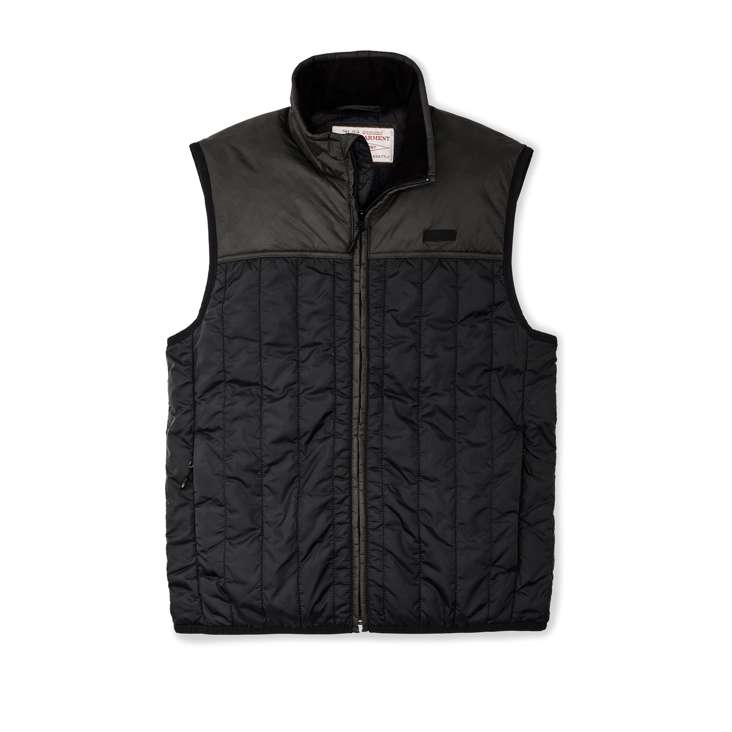 Front-facing image of the Filson Ultralight Vest - Black / Olive Gray