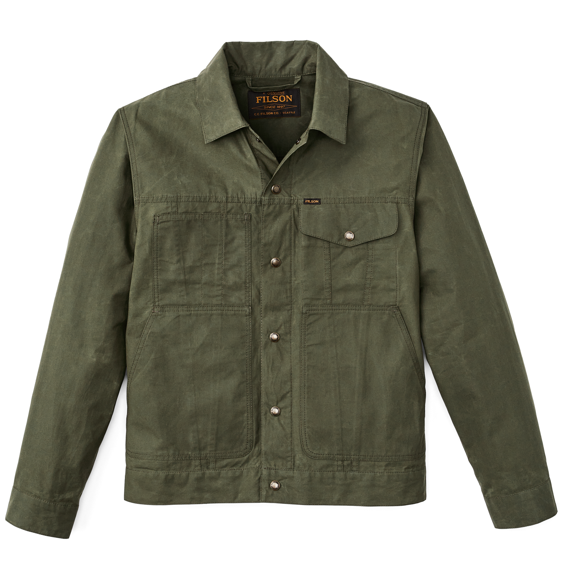 Front-facing image of the Filson Ranger Short Cruiser Jacket - Olive