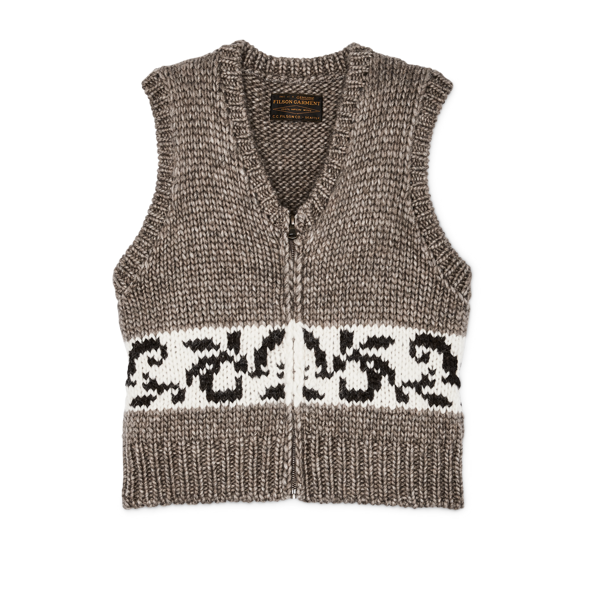 Front-facing image of the Filson Women's Wool Vest - Gray / Floral