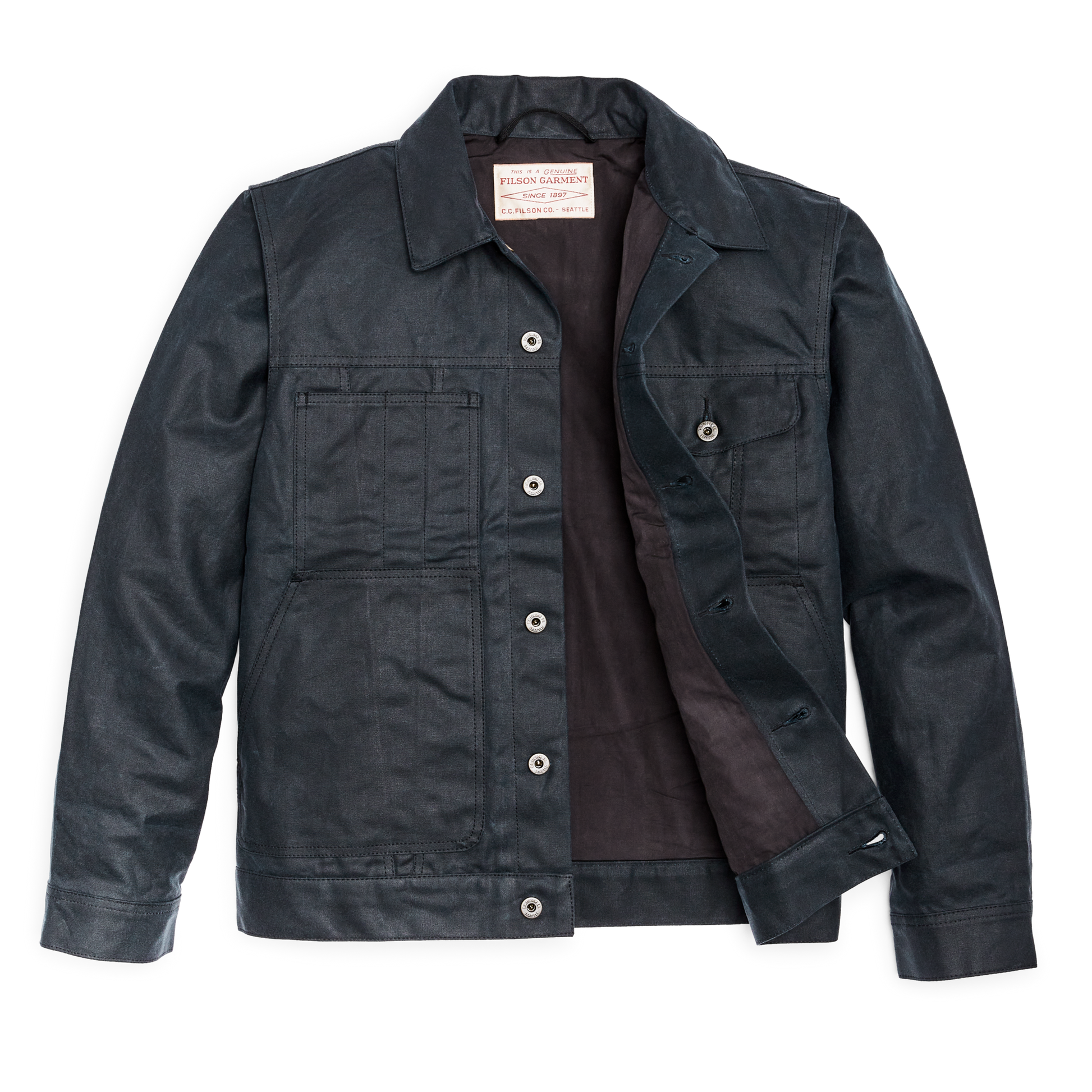 Alternate view of the Filson Tin Cloth Short Lined Cruiser Jacket - Service Blue|Body lined with dry finish Cover Cloth