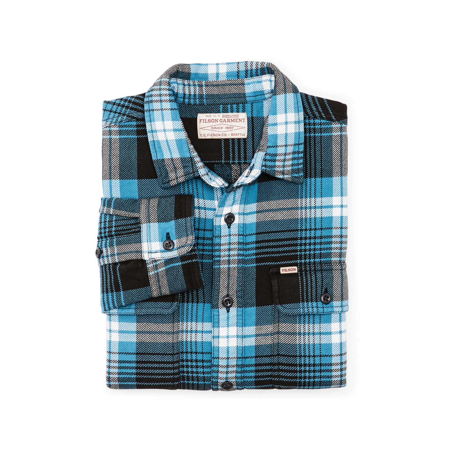 Alternate view of the Filson Vintage Flannel Work Shirt - Blue / Black / Multi Plaid