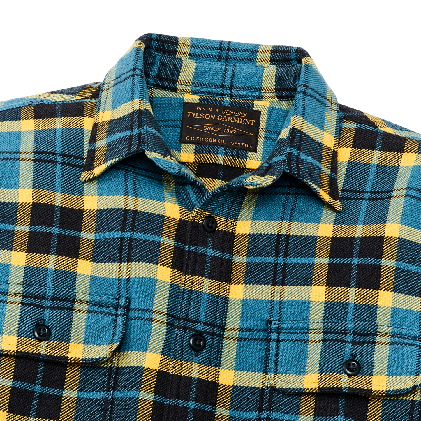 Alternate view of the Filson Vintage Flannel Work Shirt - Blue Ash Gold Plaid