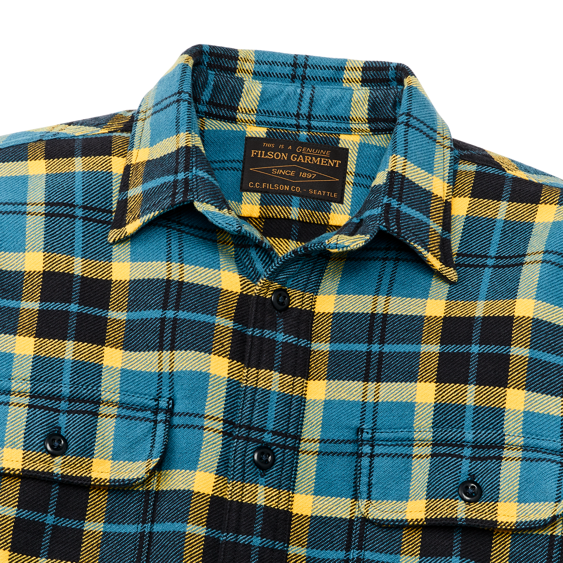 Alternate view of the Filson Vintage Flannel Work Shirt - Blue Ash Gold Plaid