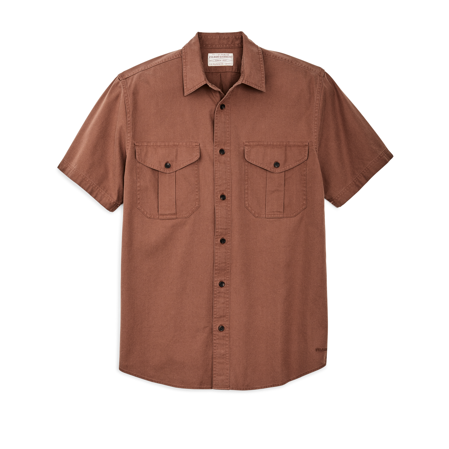 Front-facing image of the Filson Short Sleeve Lightweight Alaskan Guide Shirt  - Mahogany Brown