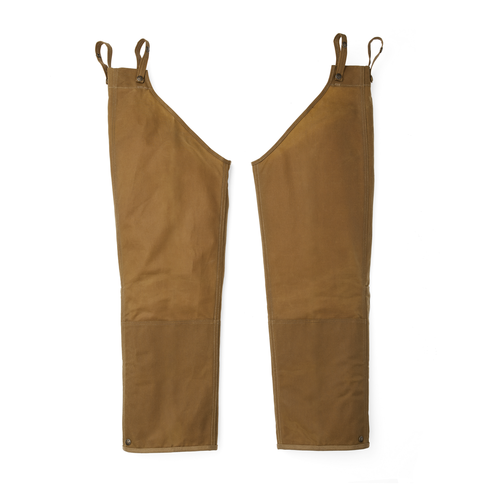 Front-facing image of the Filson Double Tin Cloth Chaps With Zipper - Dark Tan