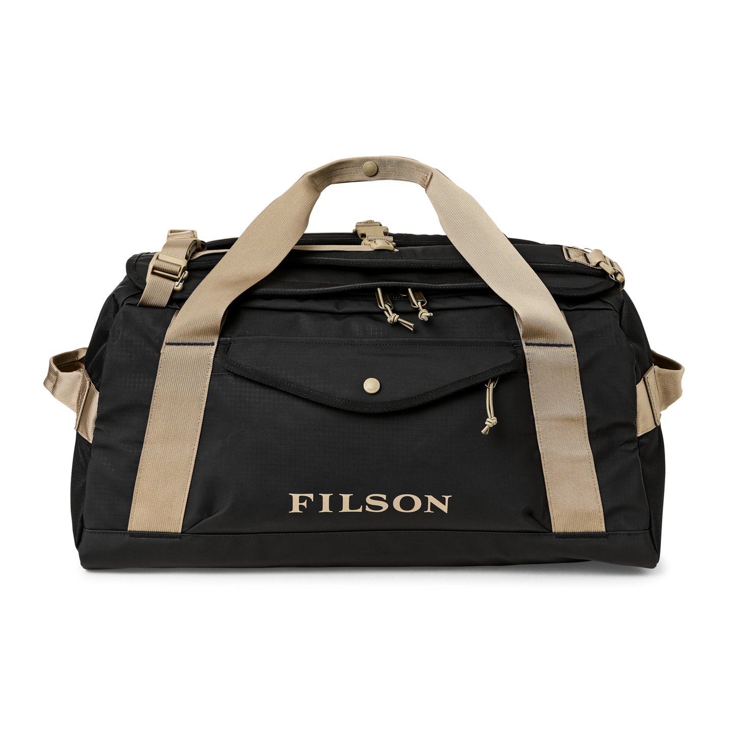 Front-facing image of the Filson Scout 50l Duffle - Black / Covert