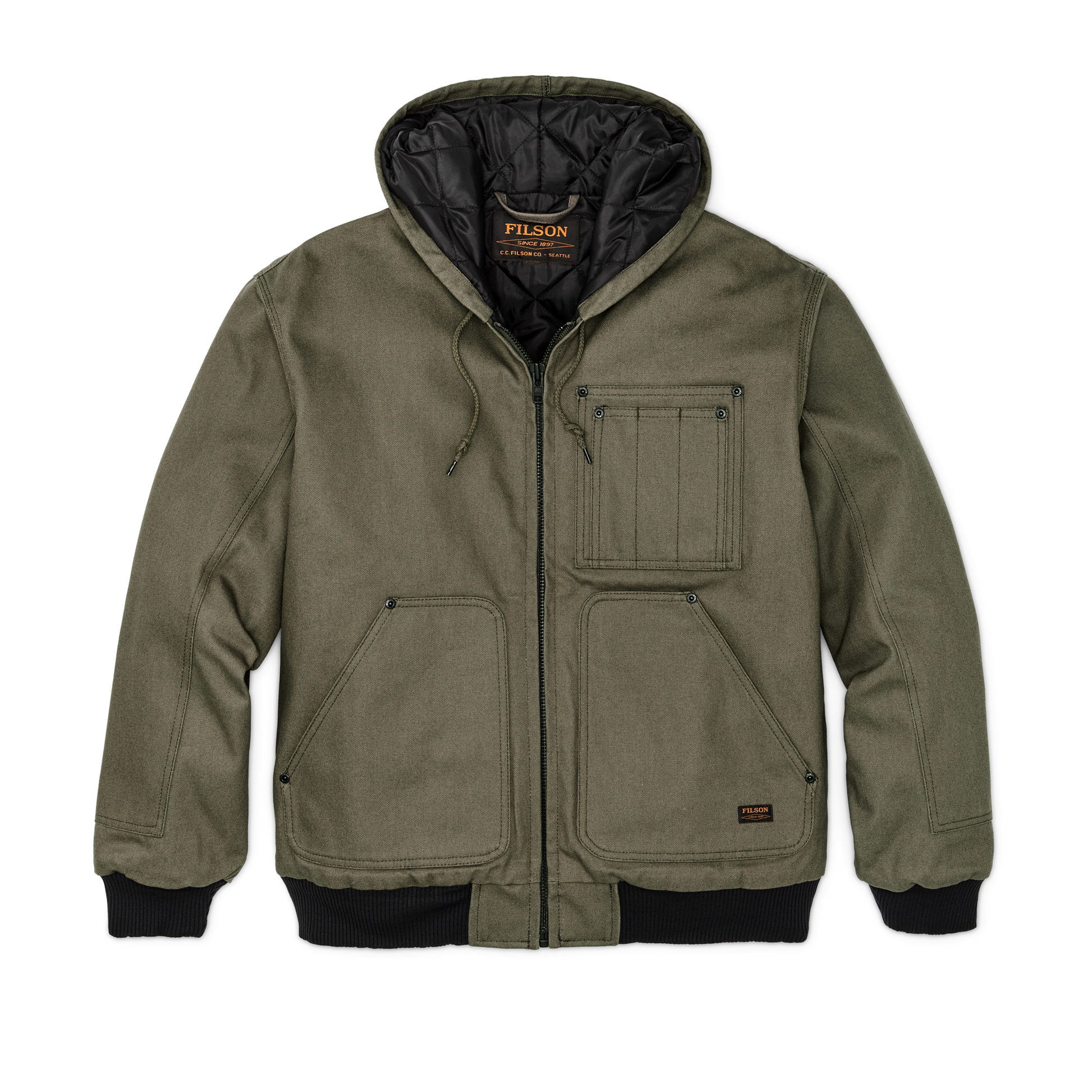 Front-facing image of the Filson Worksmith Insulated Bomber Jacket - Tarmac