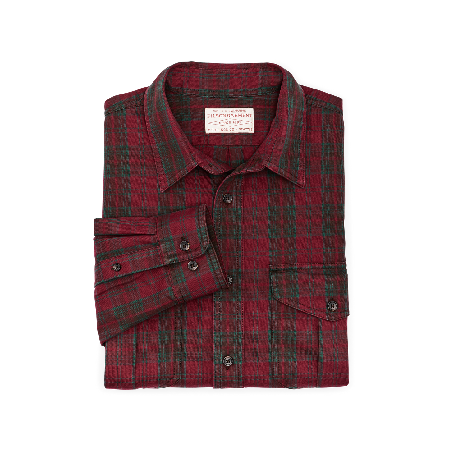 Alternate view of the Filson Lightweight Alaskan Guide Shirt - Green / Red Plaid