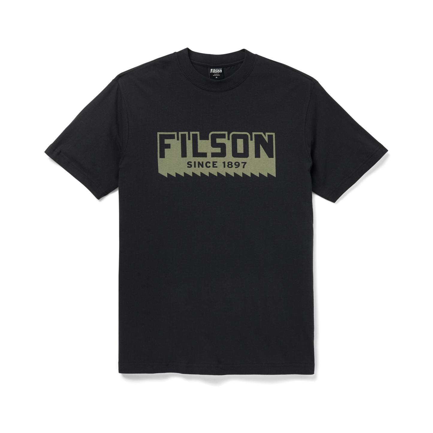 Front-facing image of the Filson Ranger Graphic T-shirt - Faded Black (saw Blade)