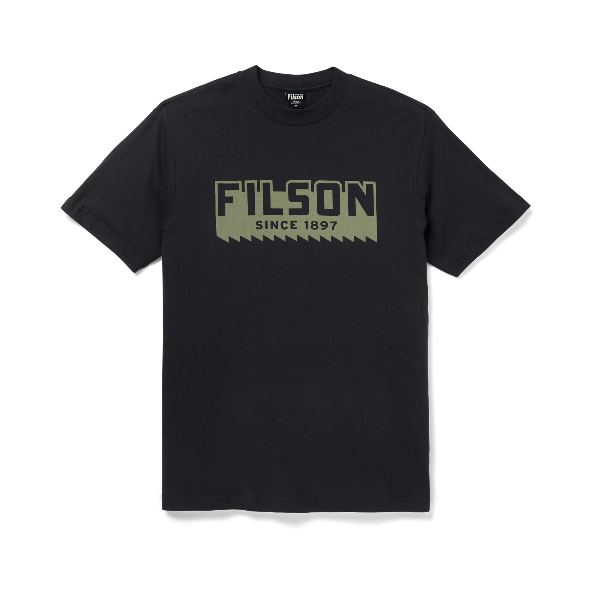 Front-facing image of the Filson Ranger Graphic T-shirt - Faded Black (saw Blade)