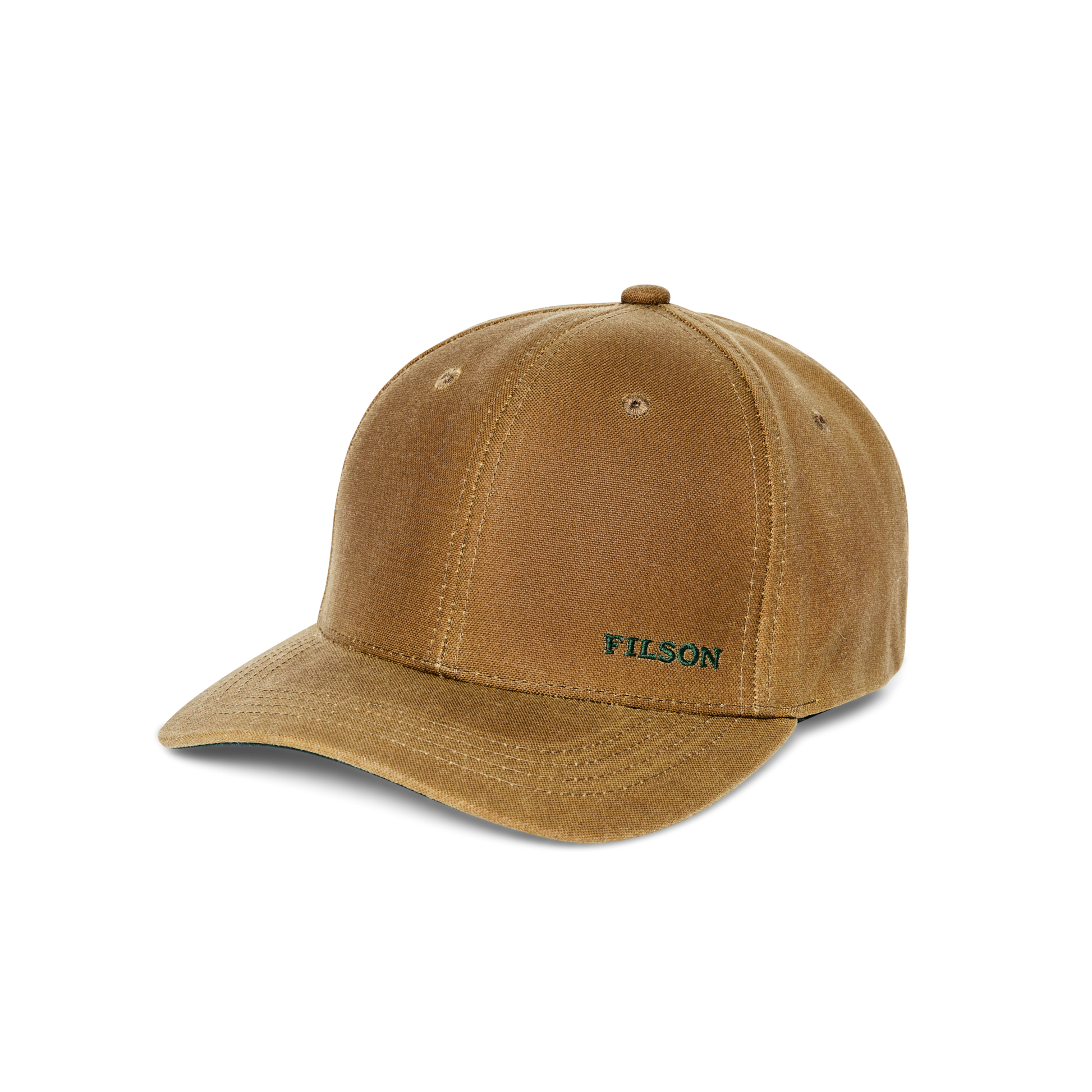 Front-facing image of the Filson Oil Tin Logger Cap - Dark Tan