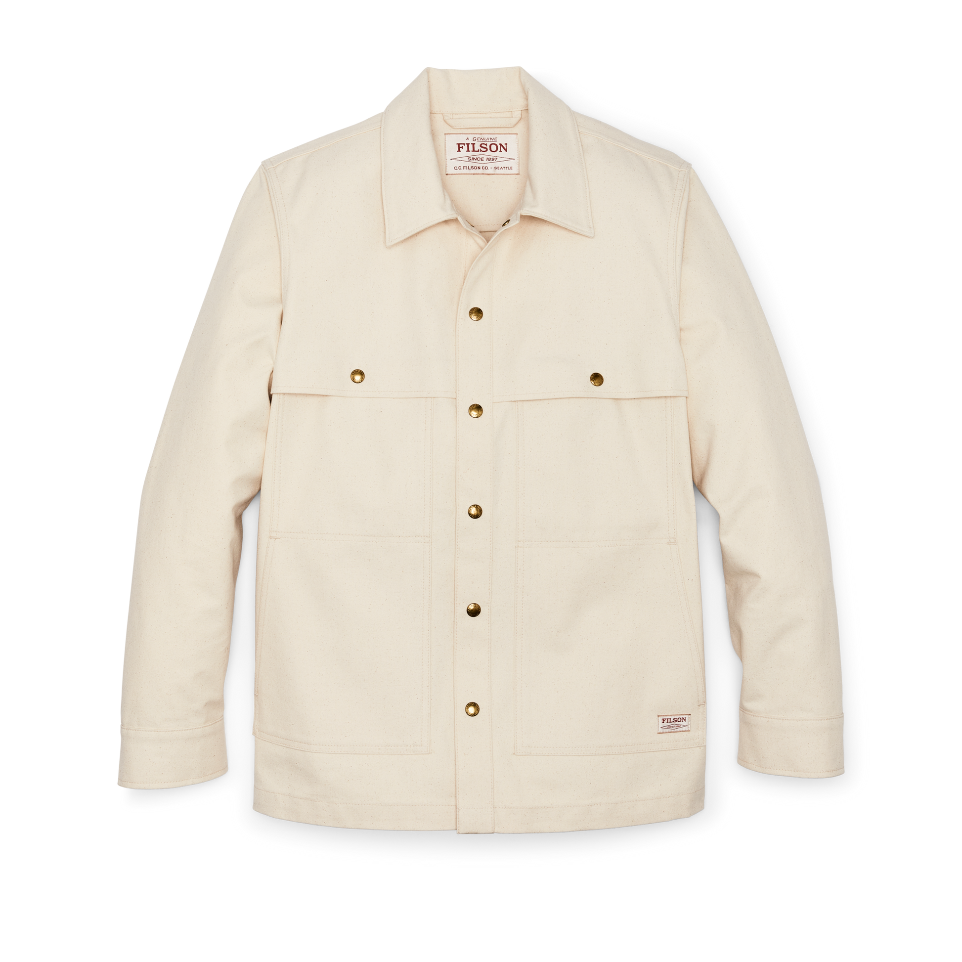 Front-facing image of the Filson Dry Tin Cloth Forester Jac-shirt - Natural Seed