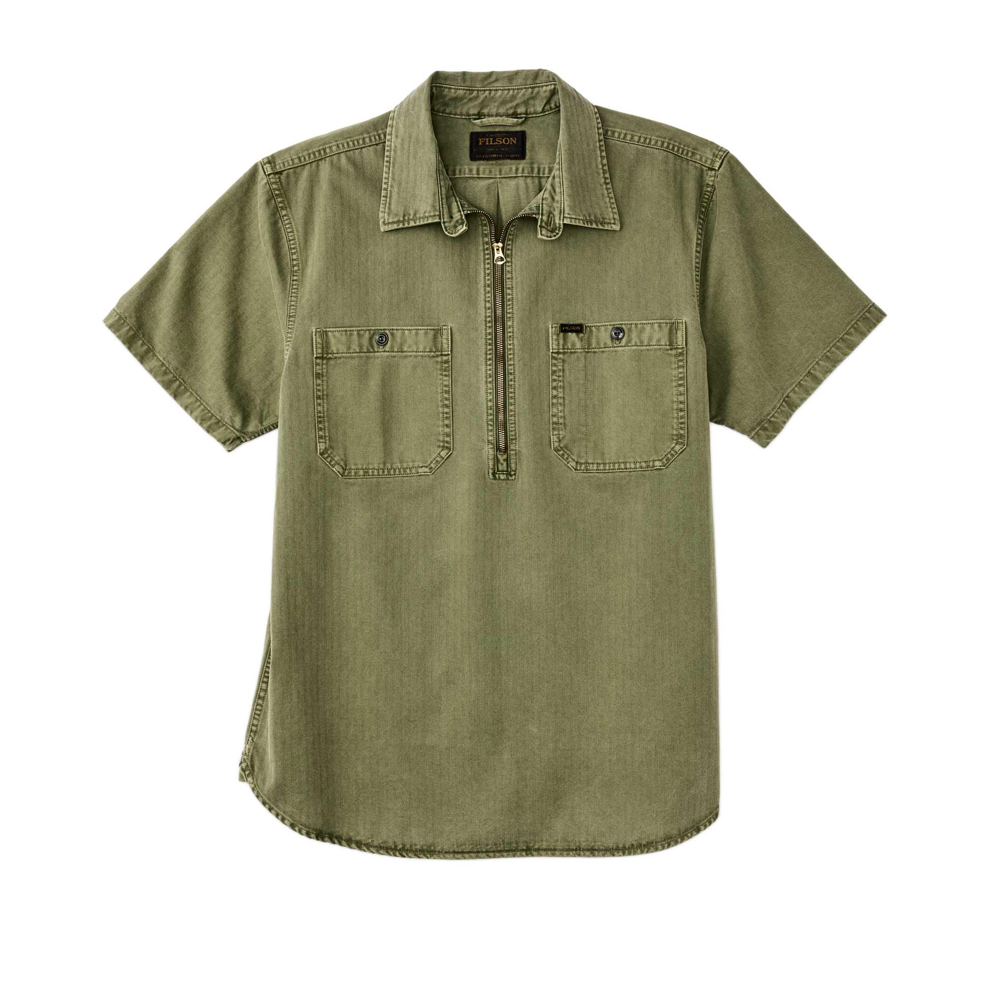 Front-facing image of the Filson Short Sleeve Mechanic Shirt - Moss