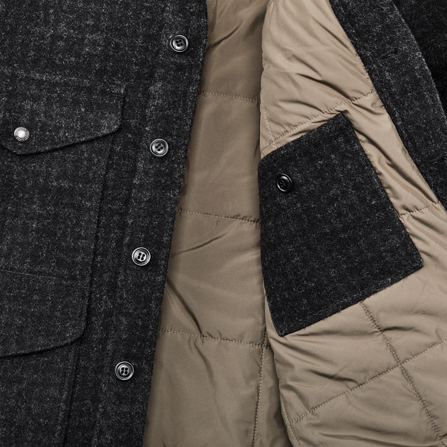 Alternate view of the Filson Mackinaw Wool Insulated Cruiser Jacket - Black Marl /  Heather Check