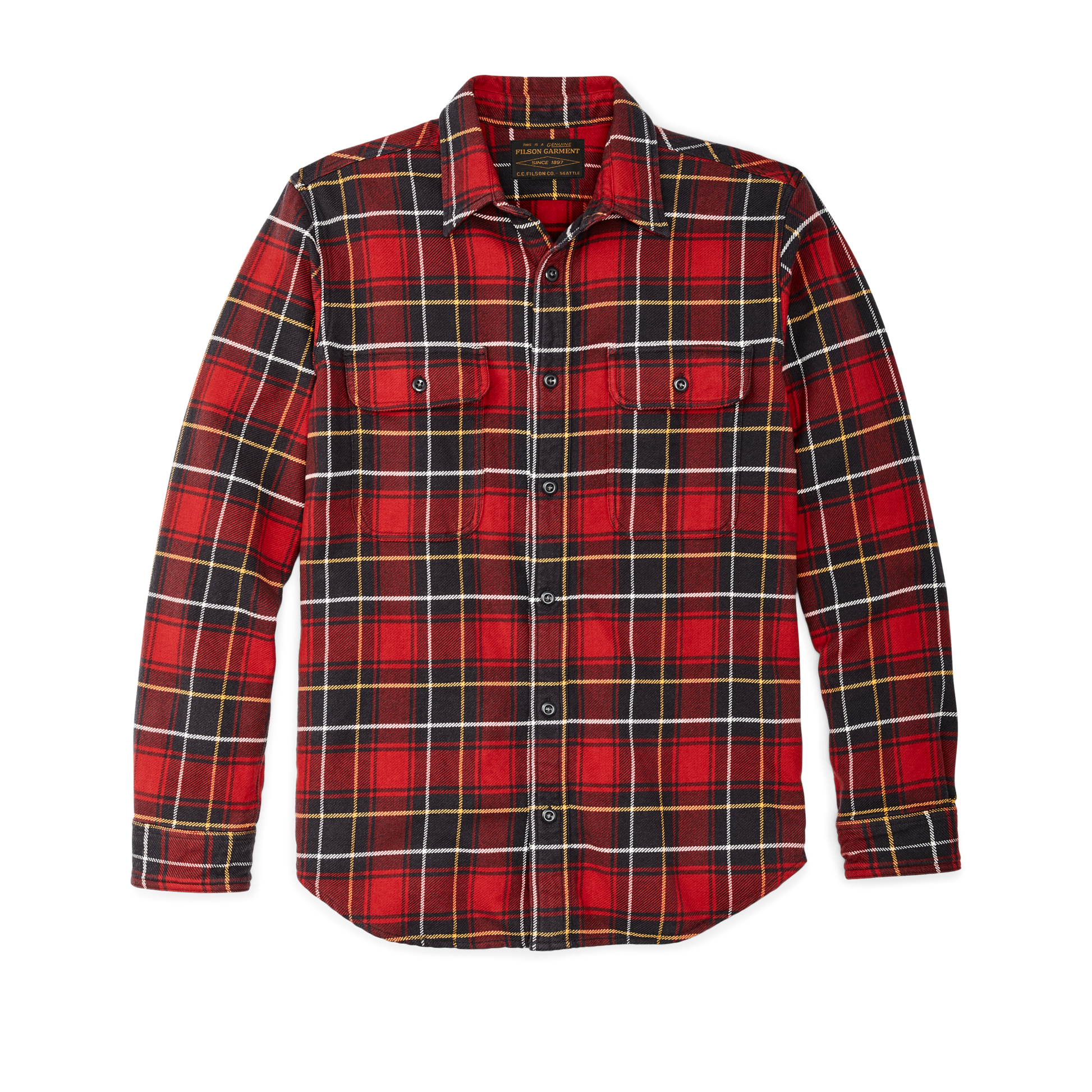 Front-facing image of the Filson Vintage Flannel Work Shirt - Red Charcoal Plaid