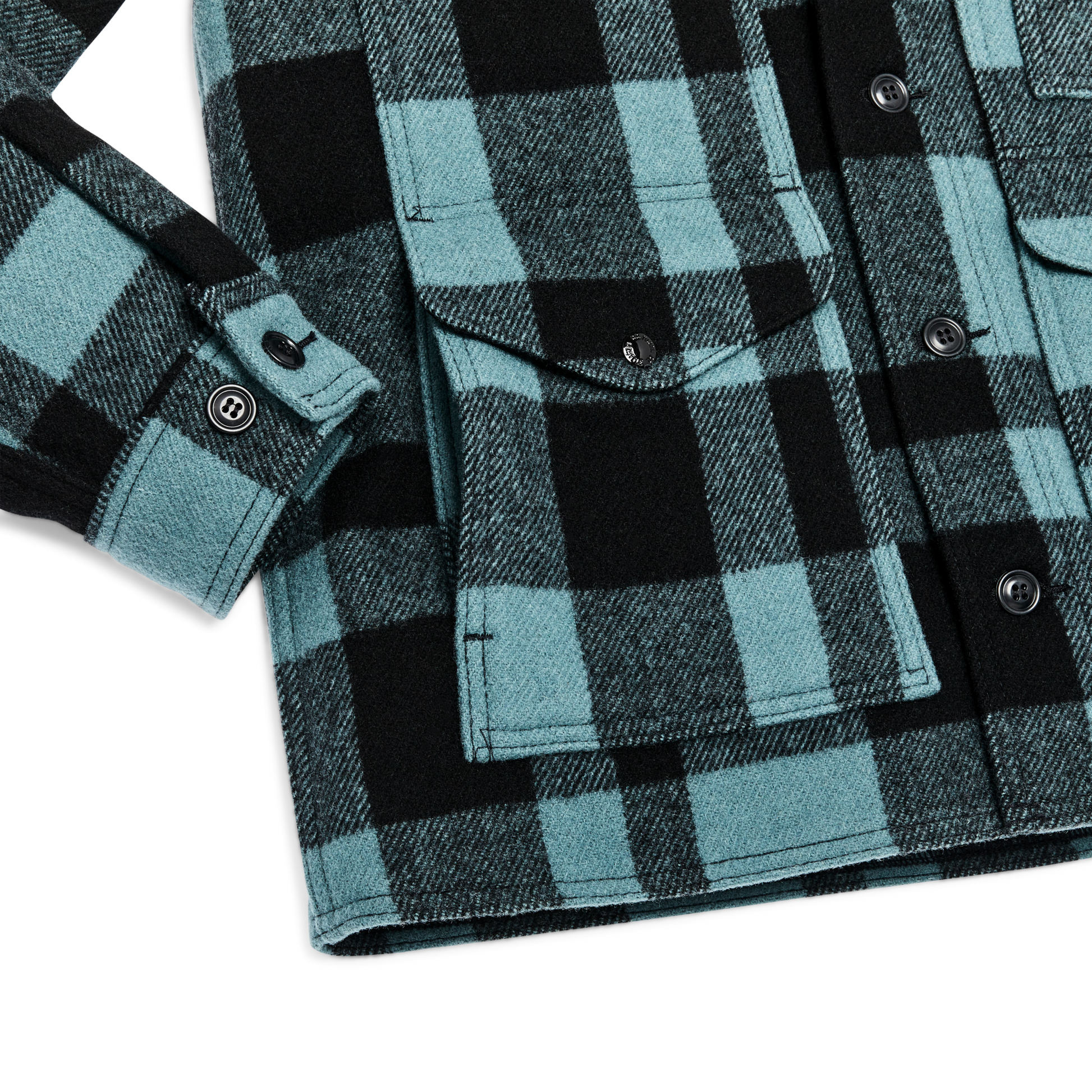 Alternate view of the Filson Chris Stapleton Signature Mackinaw Wool Cruiser - Faded Blue / Black Heritage Plaid