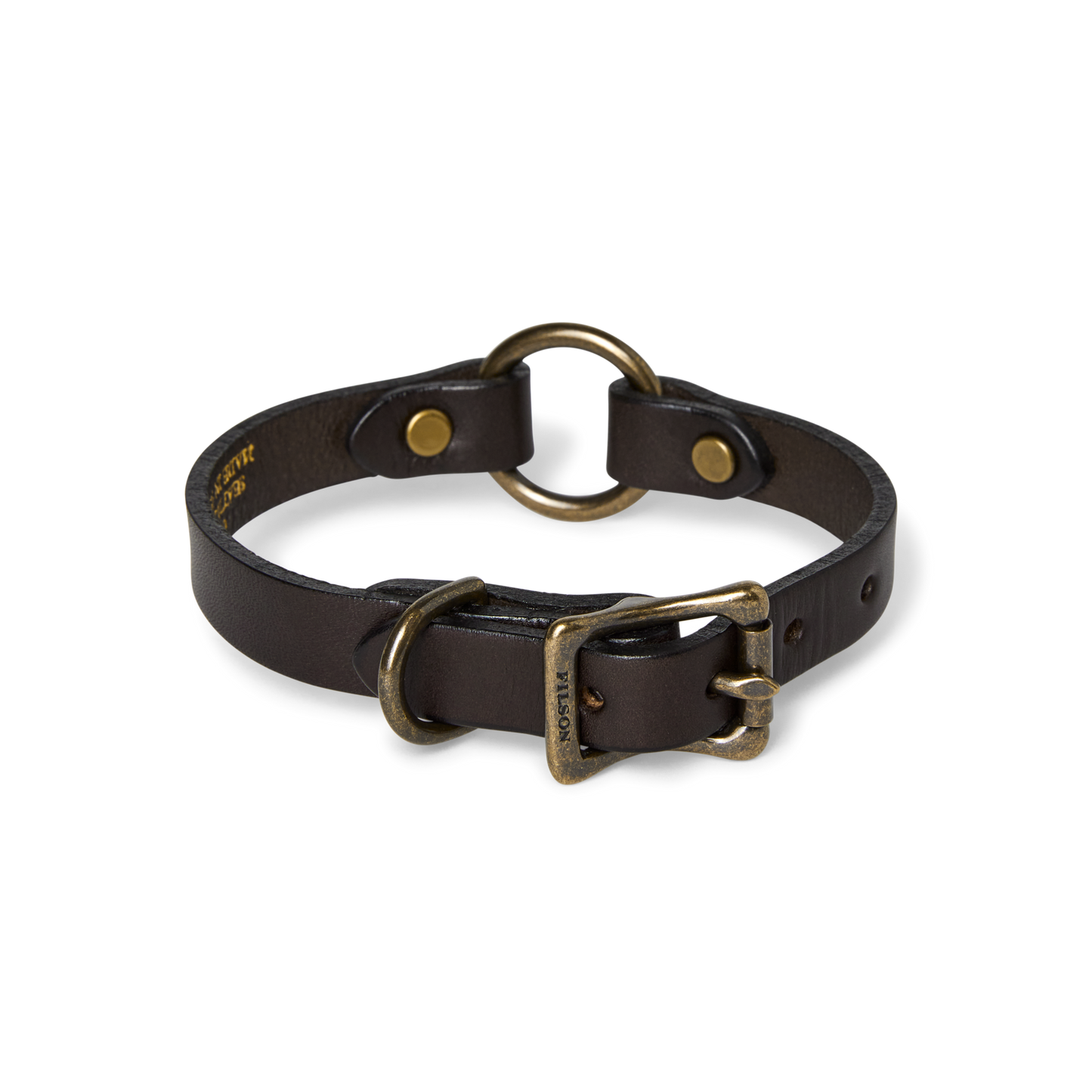 Front-facing image of the Filson Bridle Leather Puppy Collar - Brown