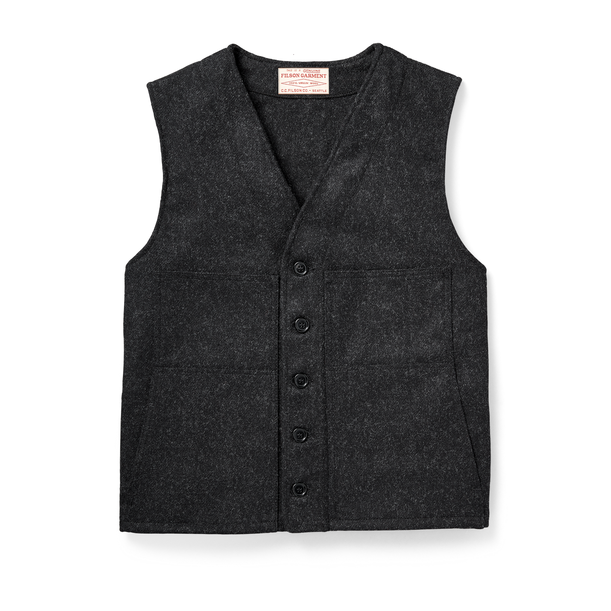 Front-facing image of the Filson Mackinaw Wool Vest - Charcoal