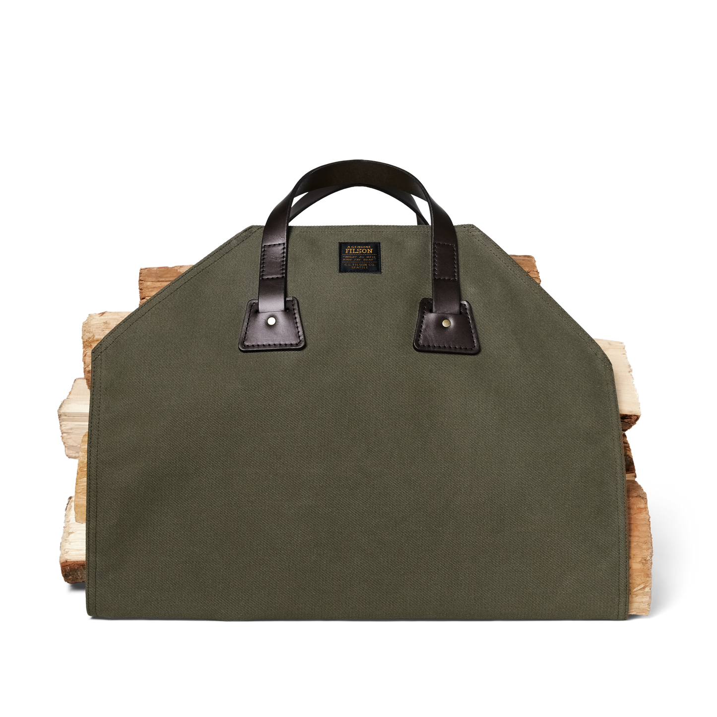 Front-facing image of the Filson Log Carrier - Otter Green