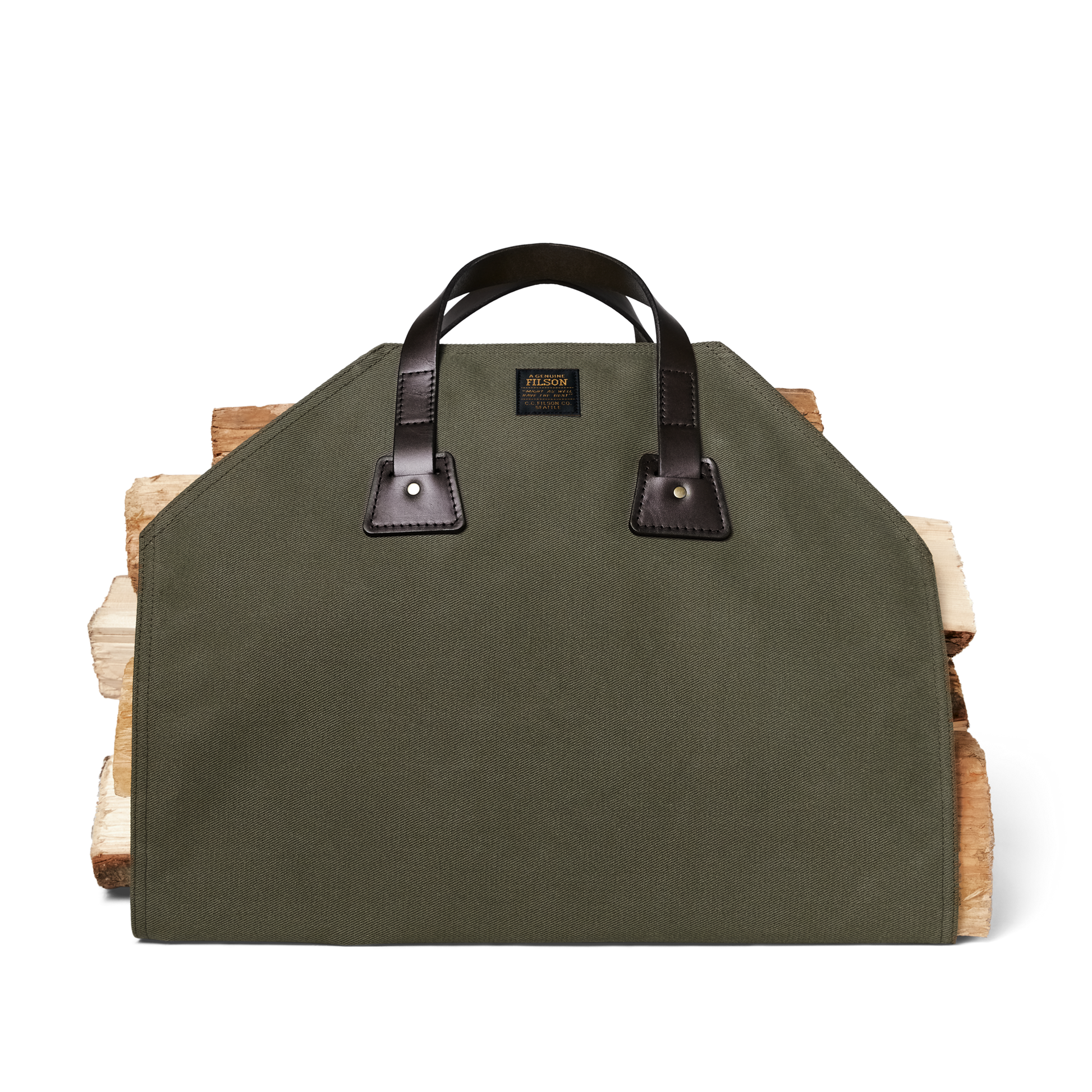 Front-facing image of the Filson Log Carrier - Otter Green