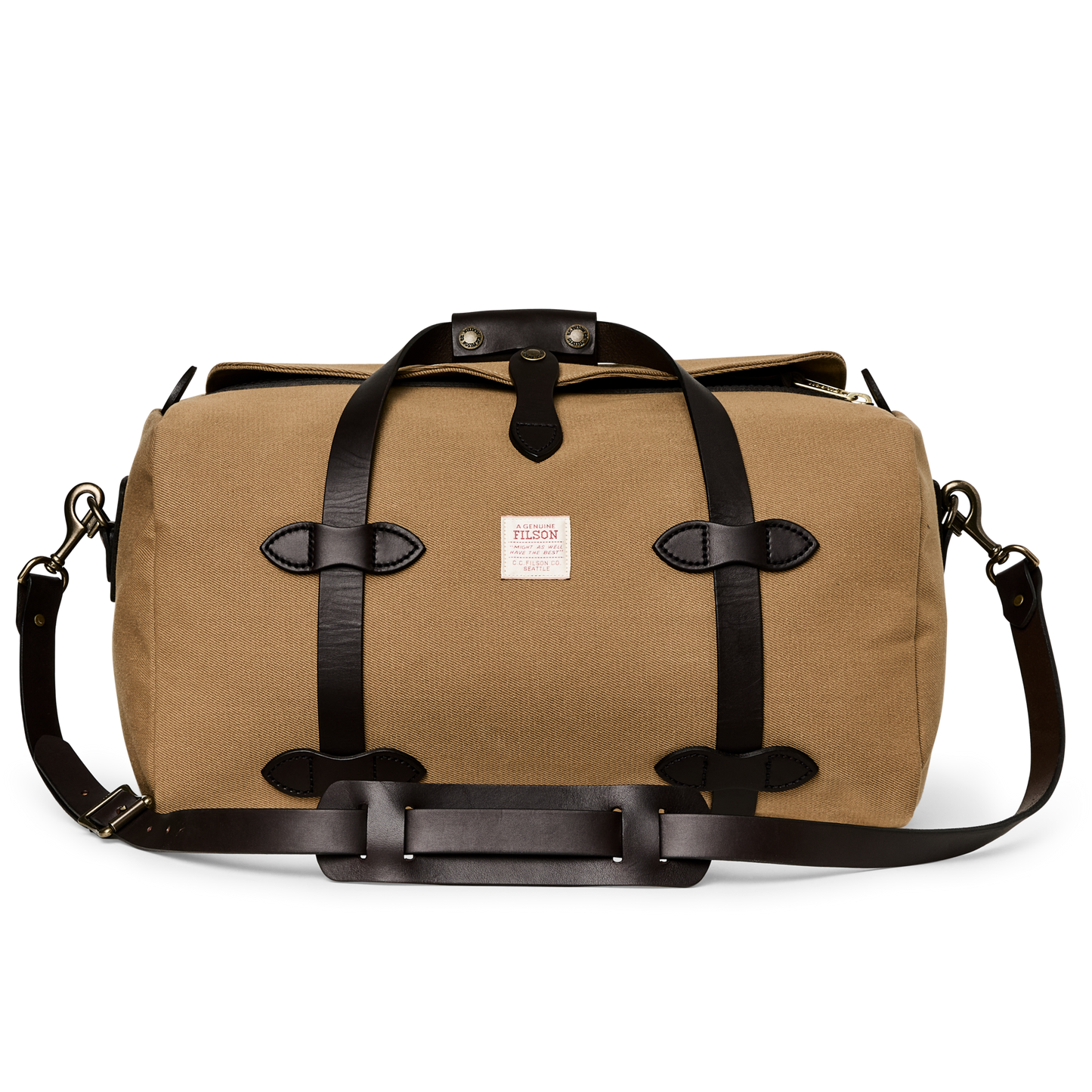 Front-facing image of the Filson Small Rugged Twill Duffle Bag - Tan