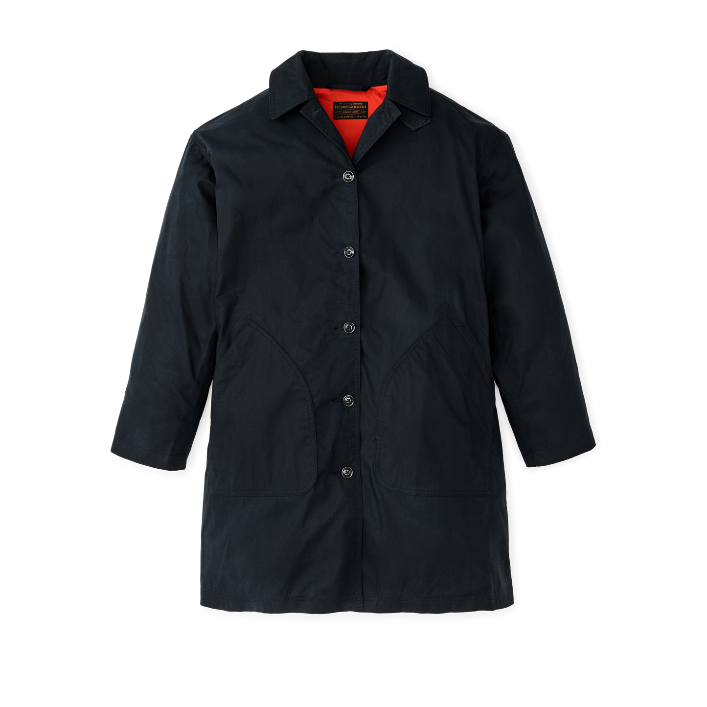 Front-facing image of the Filson Women's Ranger Raincoat - Navy