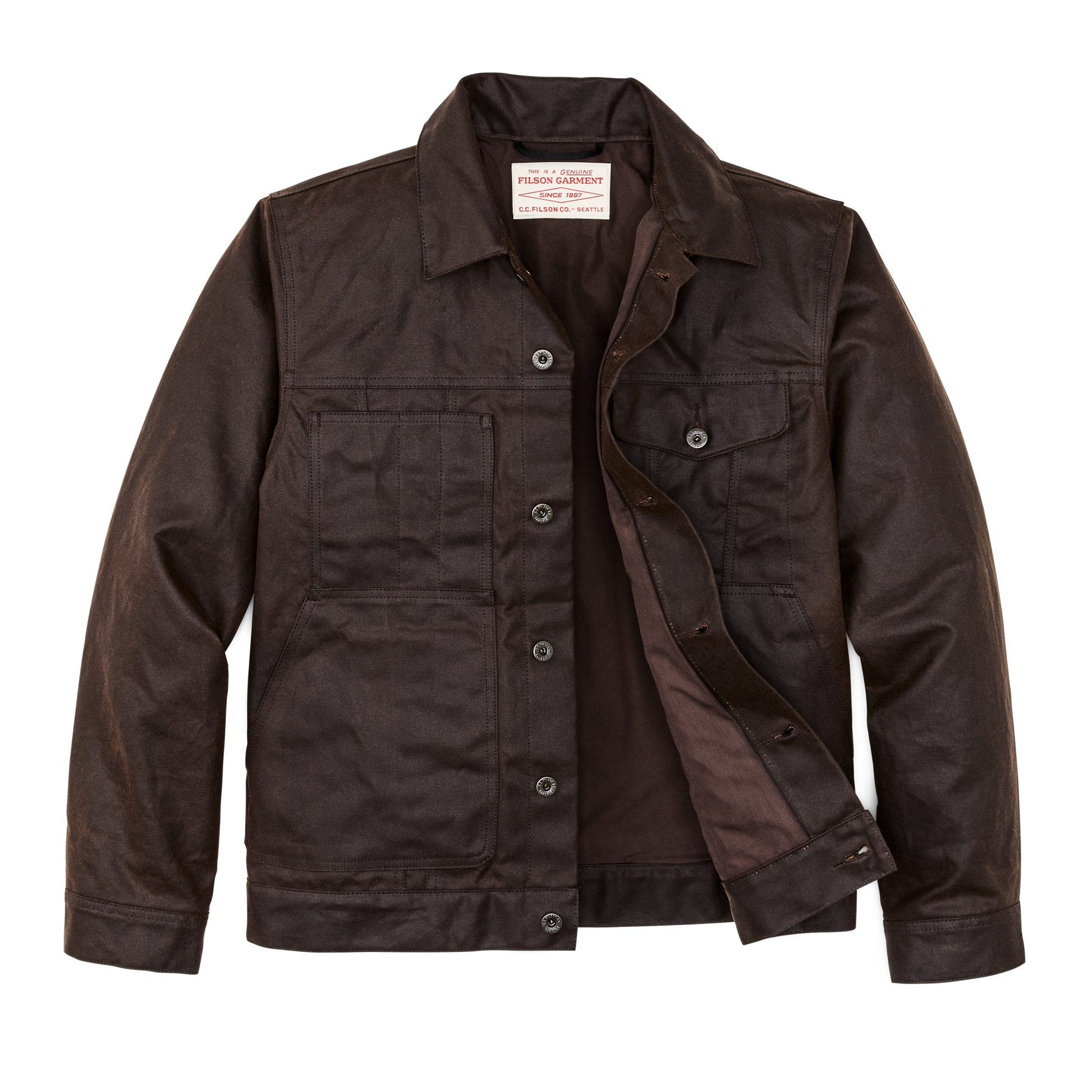 Alternate view of the Filson Tin Cloth Short Lined Cruiser Jacket - Dark Brown|Body lined with dry finish Cover Cloth