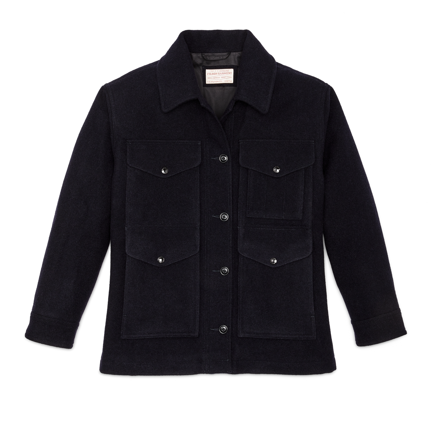 Front-facing image of the Filson Women's Mackinaw Wool Cruiser Jacket - Navy