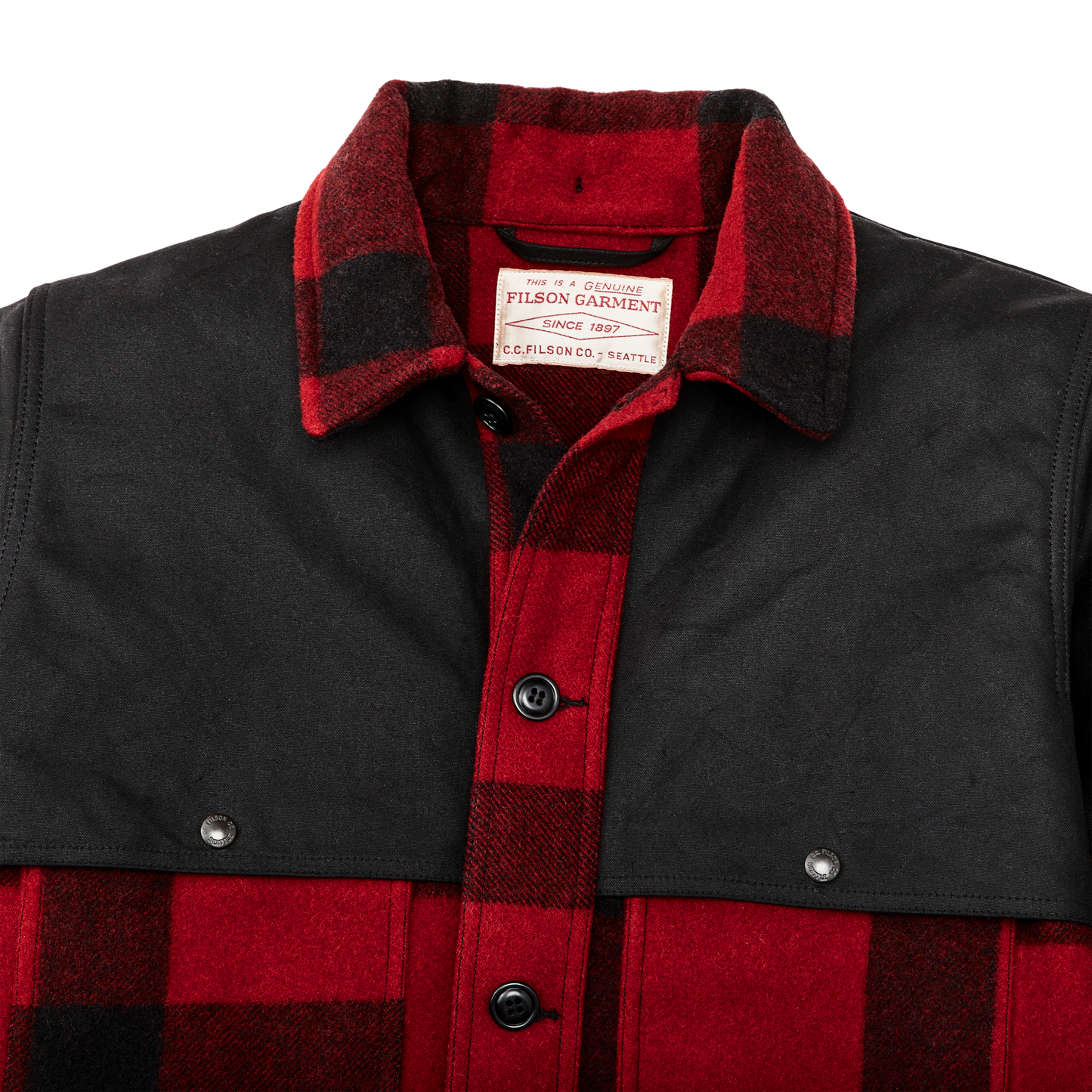 Alternate view of the Filson Mackinaw Wool Double Coat  - Red Black Classic Plaid