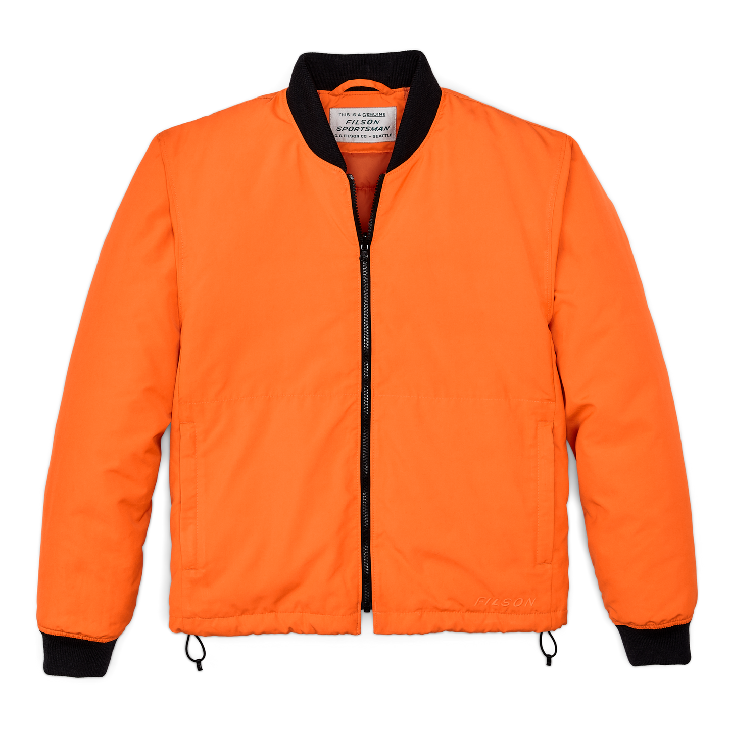 Front-facing image of the Filson Down Liner Jacket - Blaze Orange